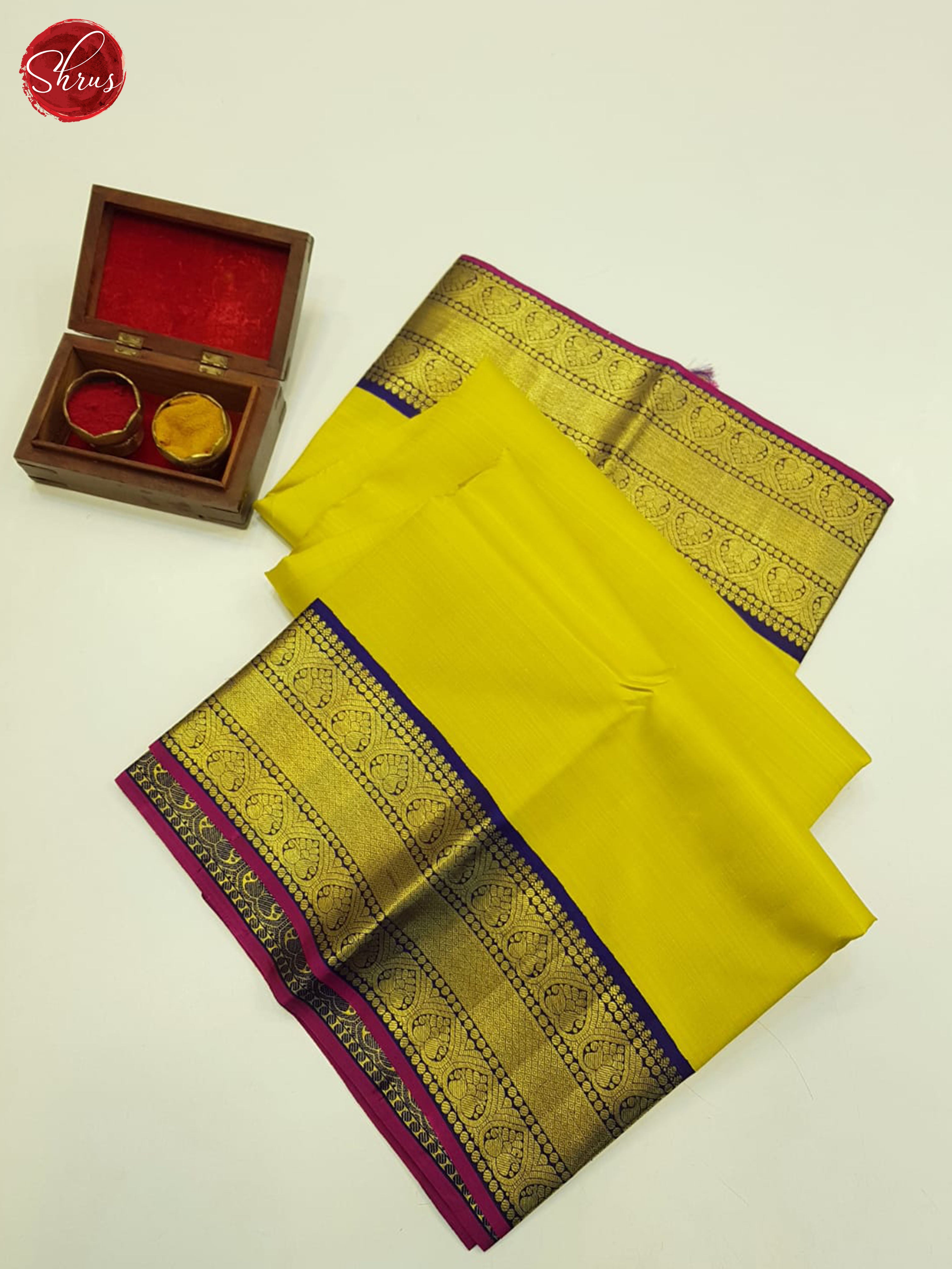 Yellow And Blue-Kanchipuram Silk saree - Shop on ShrusEternity.com