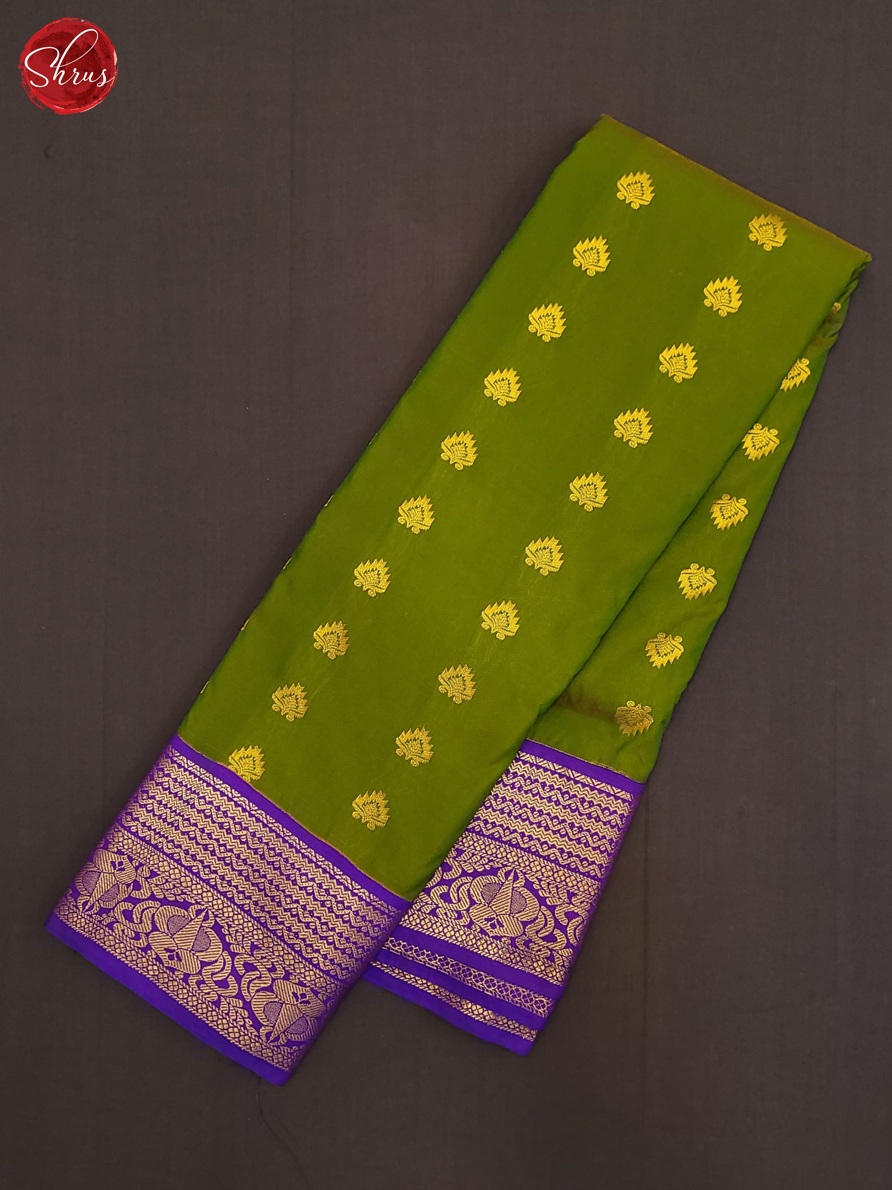 Green & Blue  - Semi Kanchipuram Saree - Shop on ShrusEternity.com