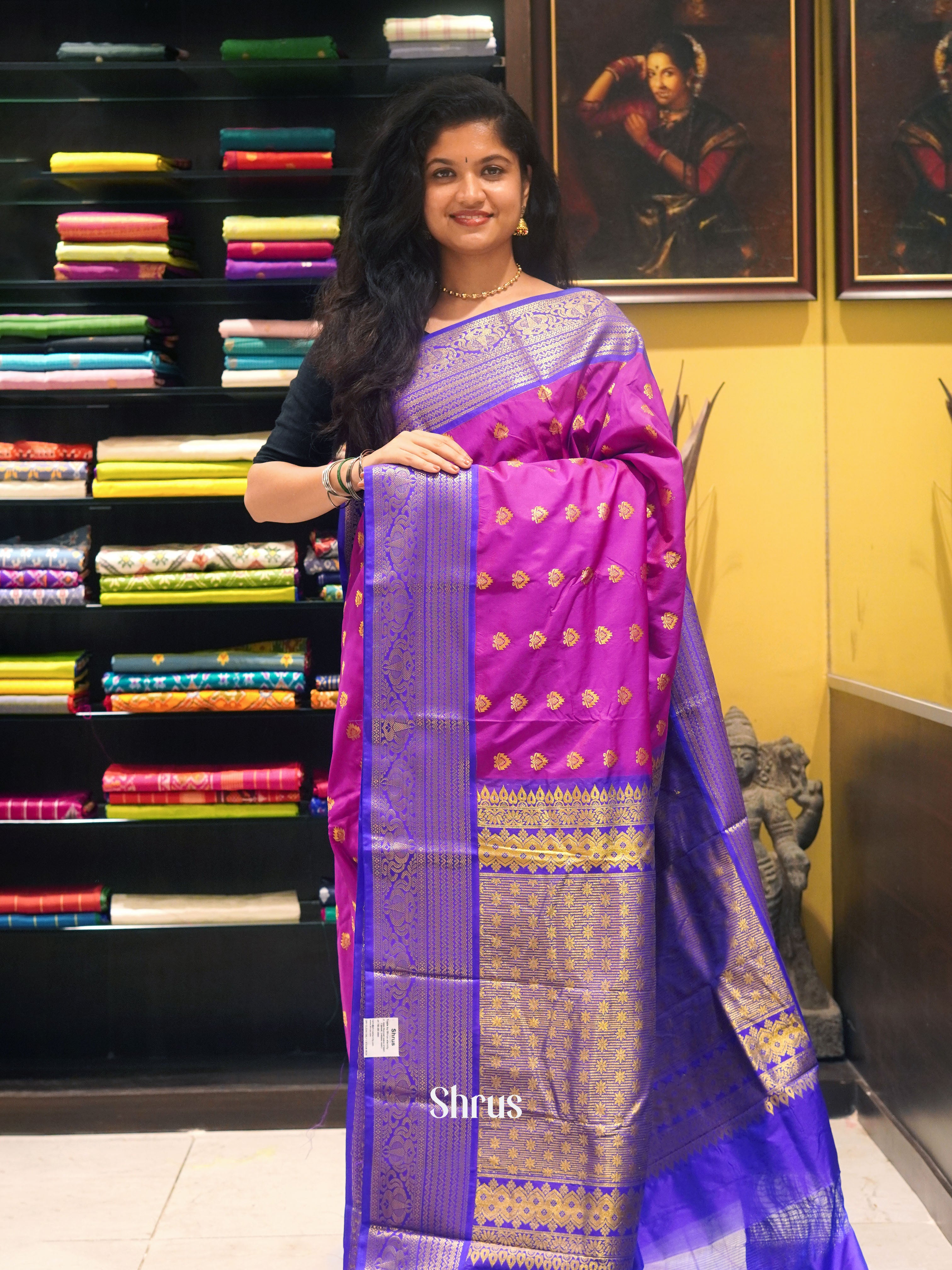 Rani Pink & Purple  - Semi Kanchipuram Saree