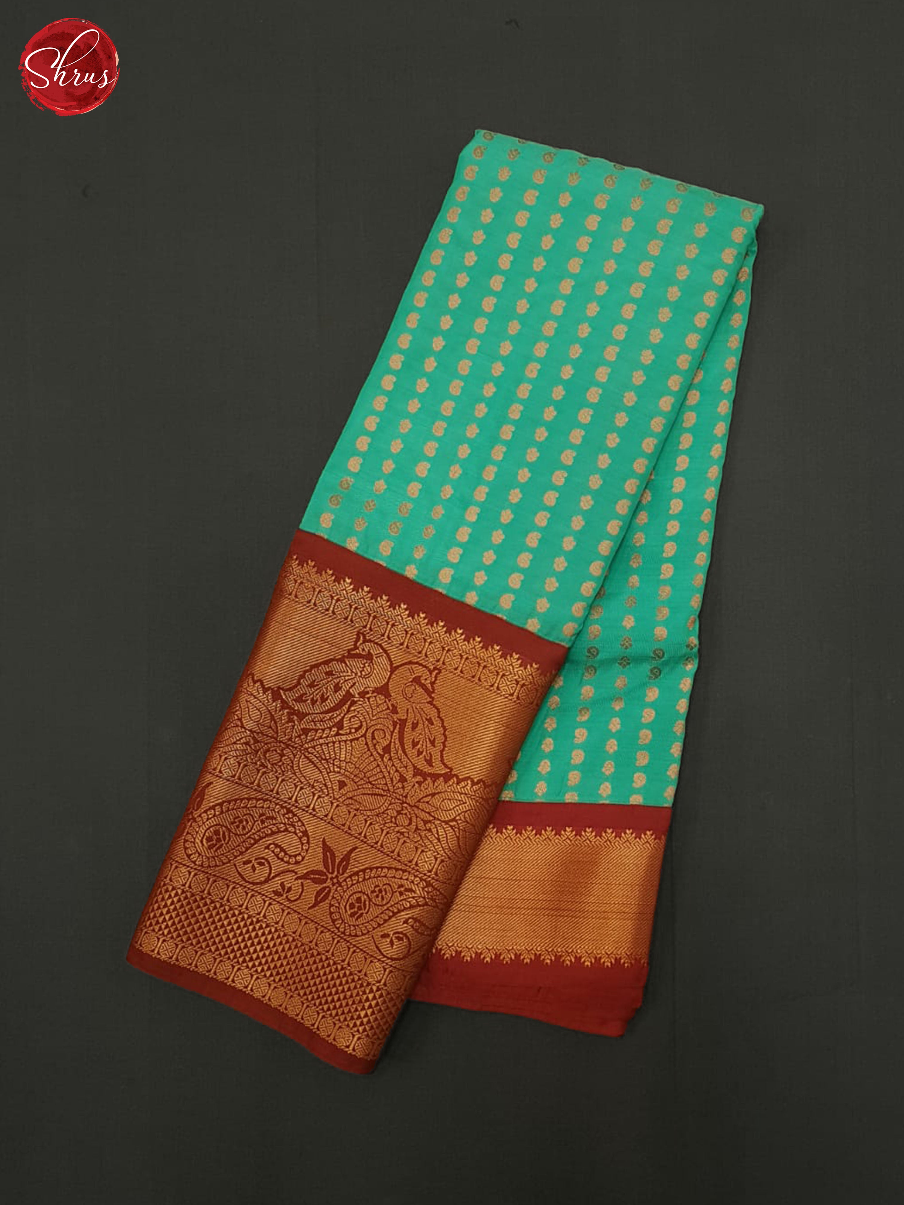 Teal Green & Arakku Maroon - Semi Kanchipuram Saree - Shop on ShrusEternity.com