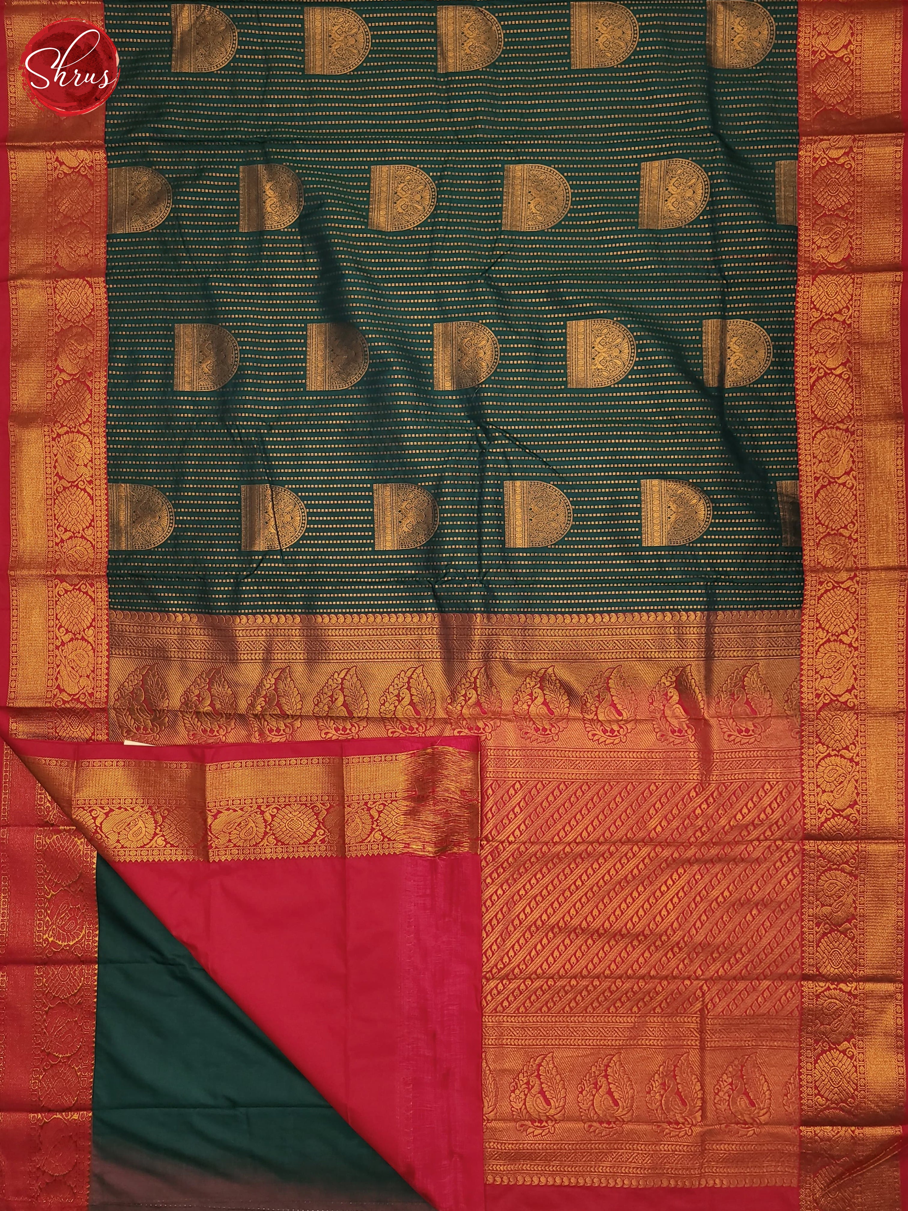 Peacock Green & Pink - Semi Kanchipuram Saree - Shop on ShrusEternity.com