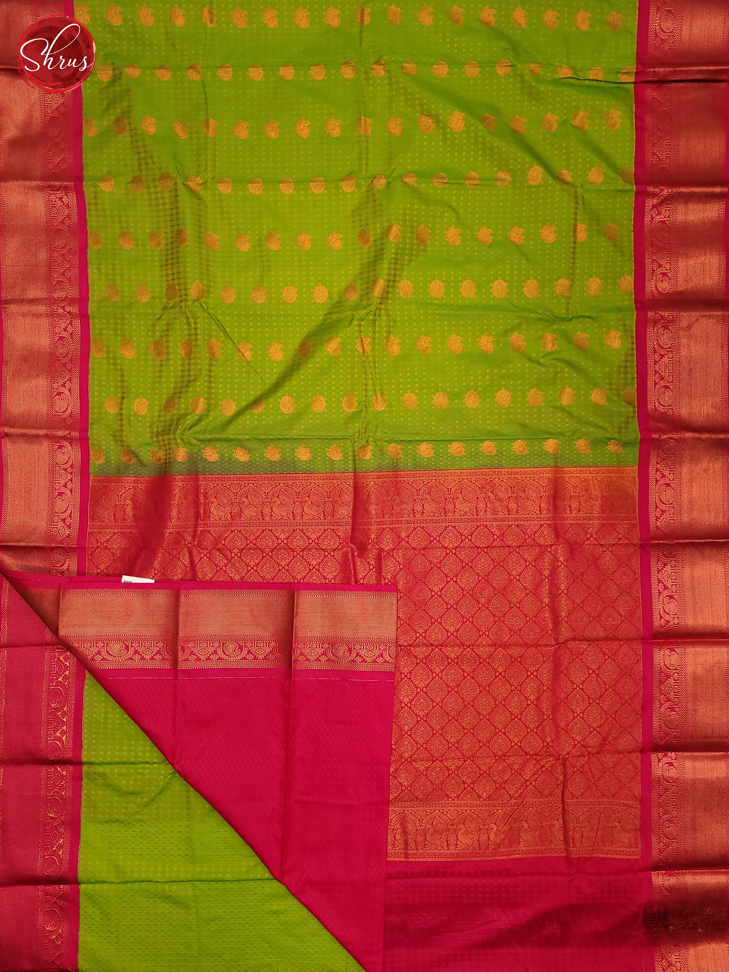 Green & Pink  - Semi Kanchipuram Saree - Shop on ShrusEternity.com