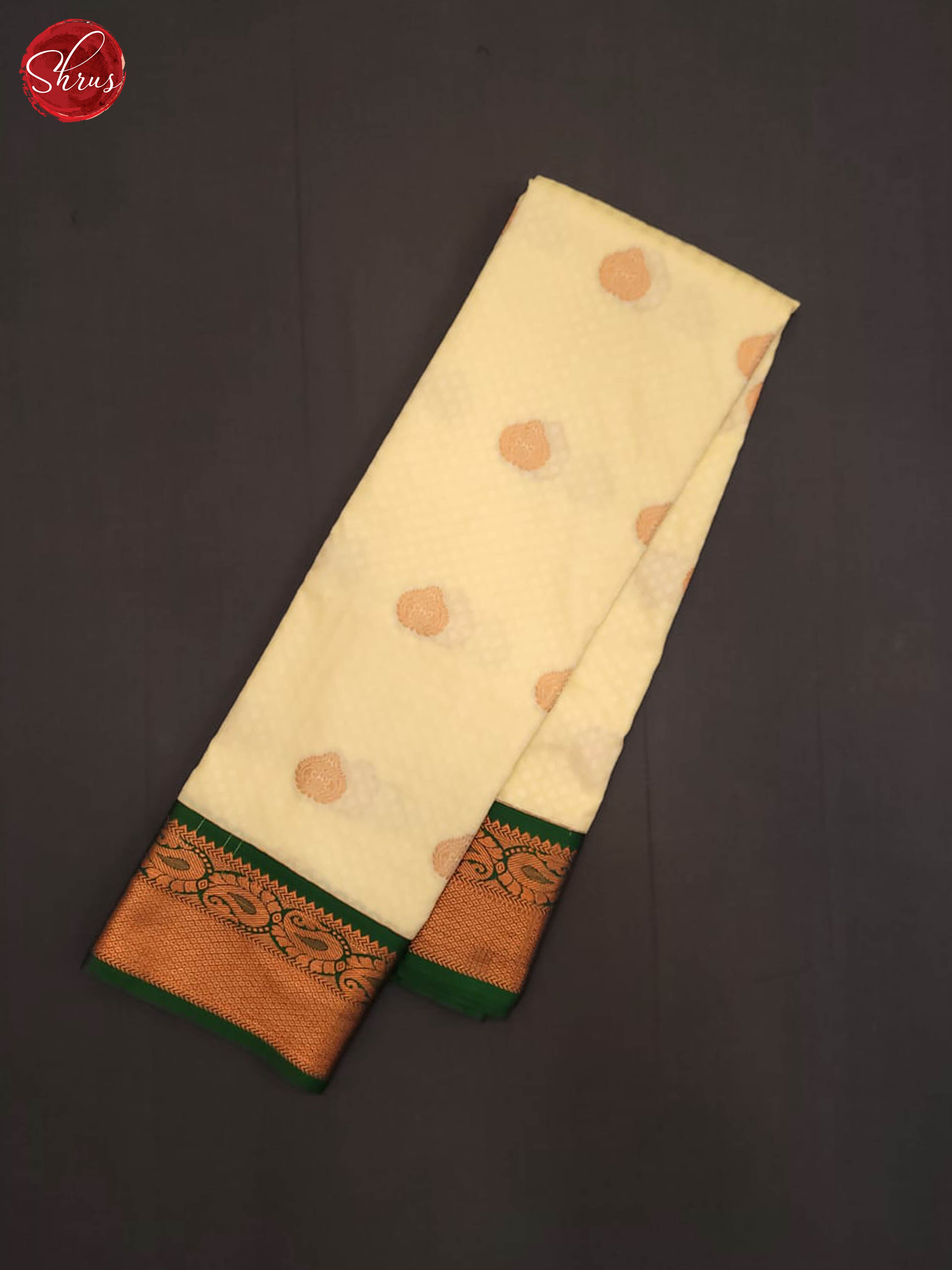 cream and green - Semi Kanchipuram Saree - Shop on ShrusEternity.com