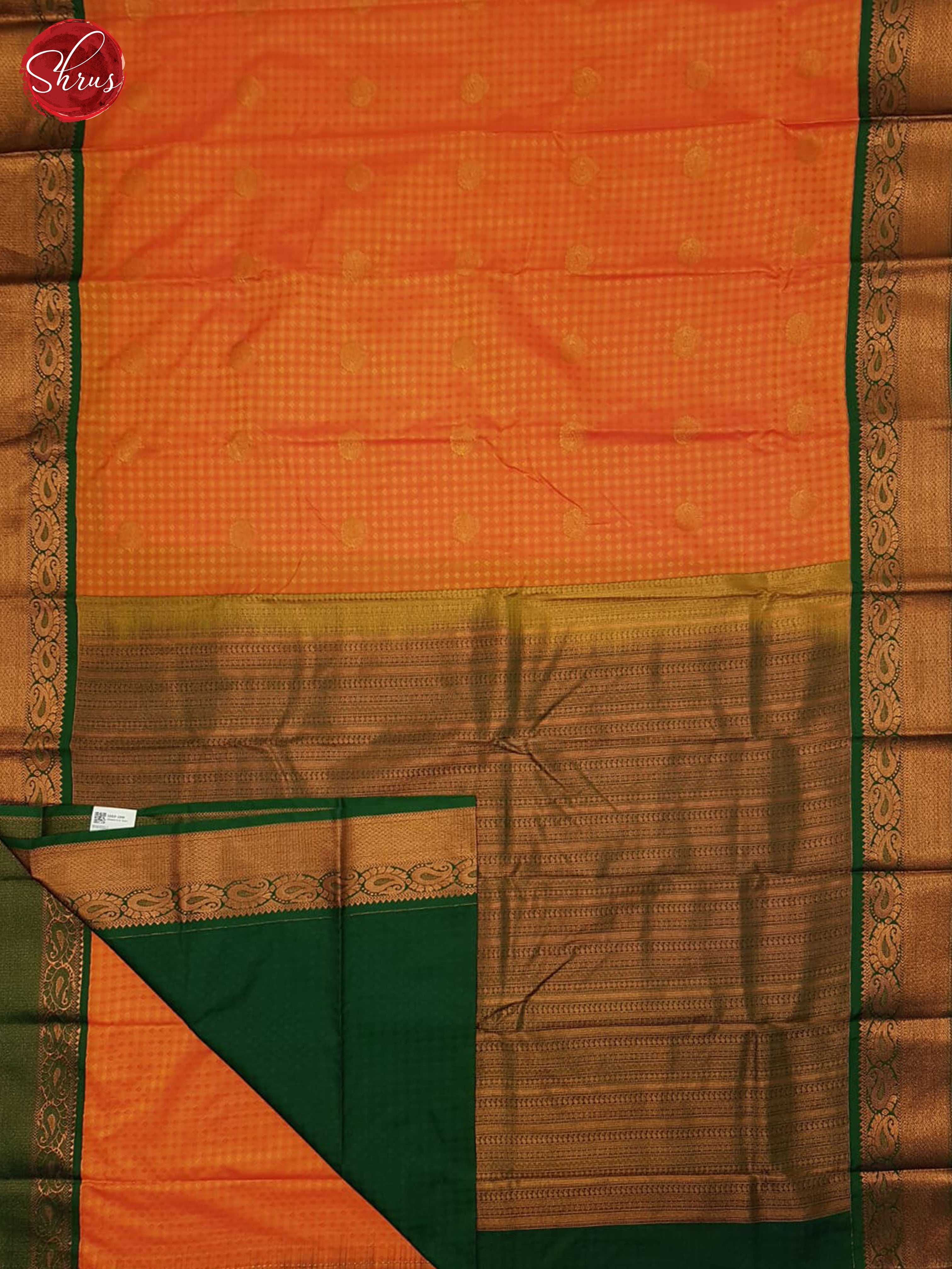 Orange & Green- Semi Kanchipuram Saree - Shop on ShrusEternity.com