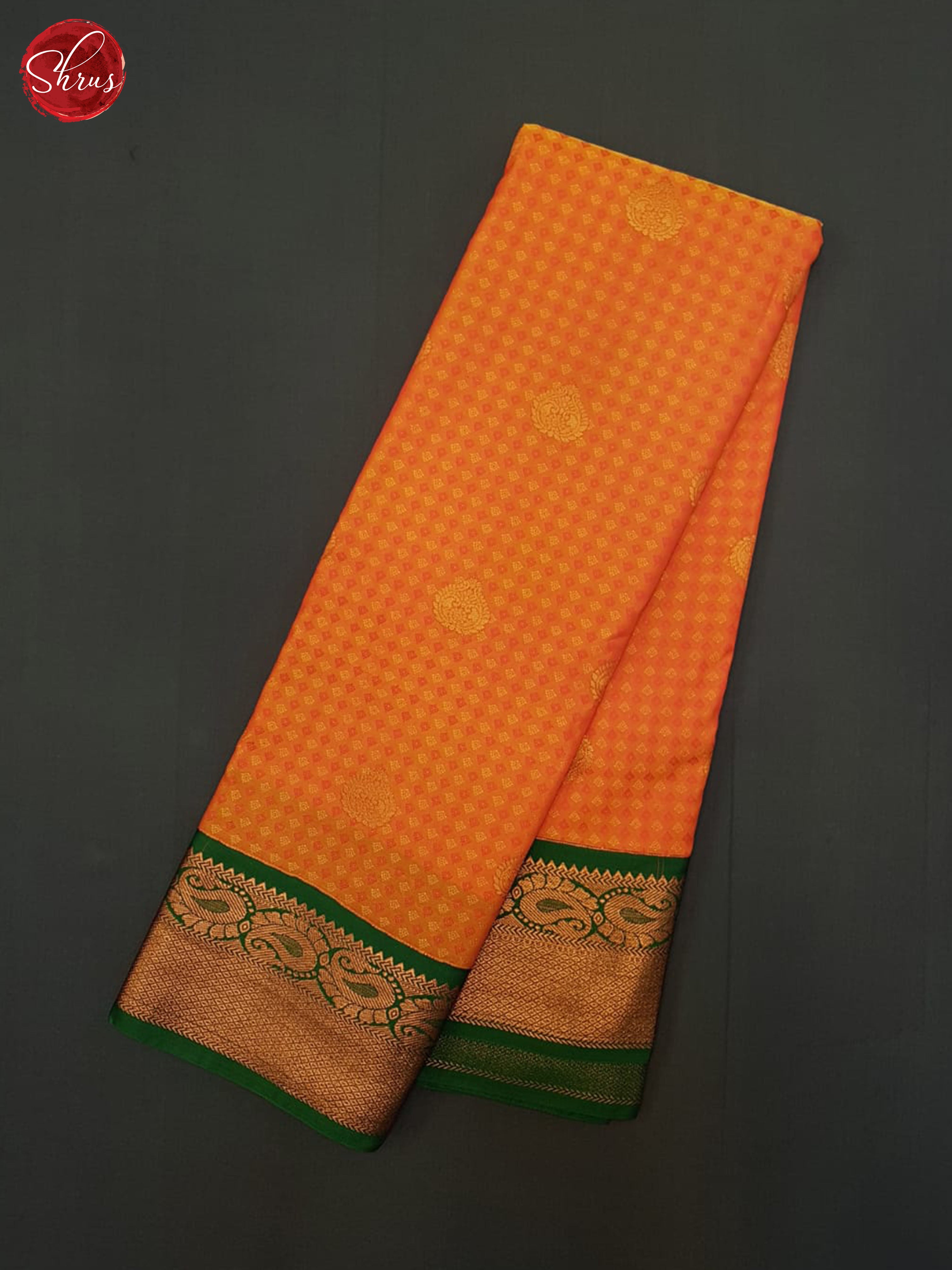 Orange & Green- Semi Kanchipuram Saree - Shop on ShrusEternity.com