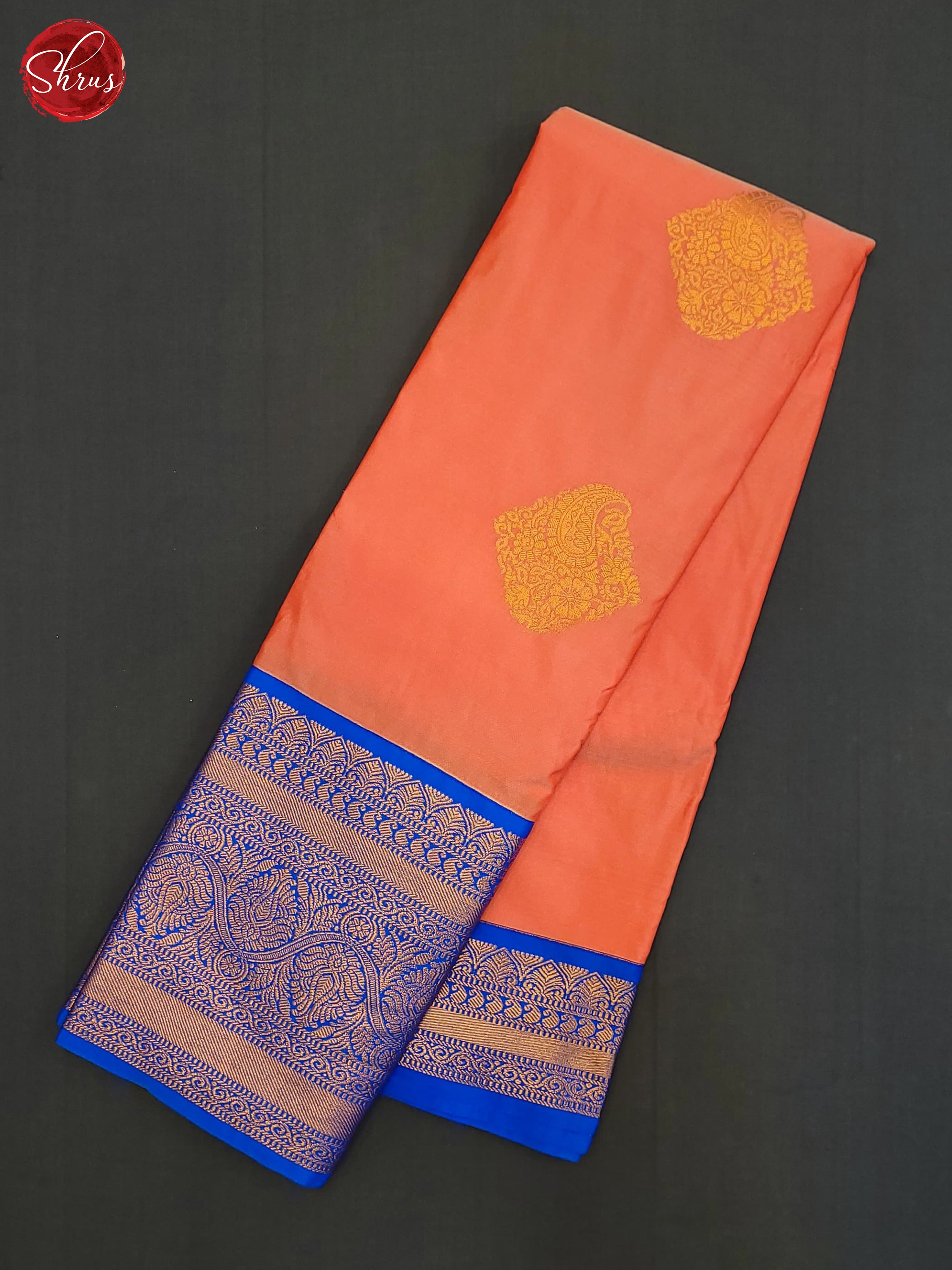 Peach & Blue - Semi Kanchipuram Saree - Shop on ShrusEternity.com