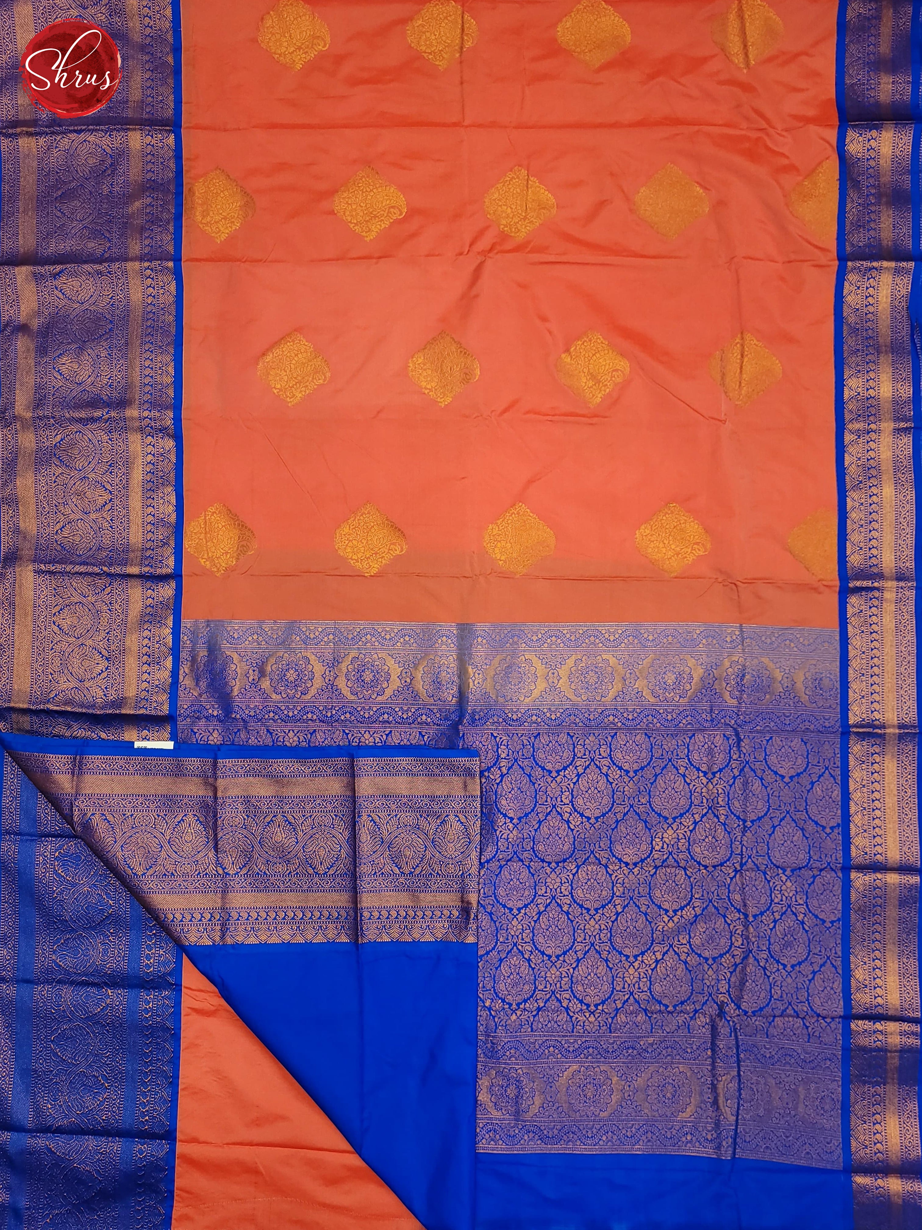 Peach & Blue - Semi Kanchipuram Saree - Shop on ShrusEternity.com