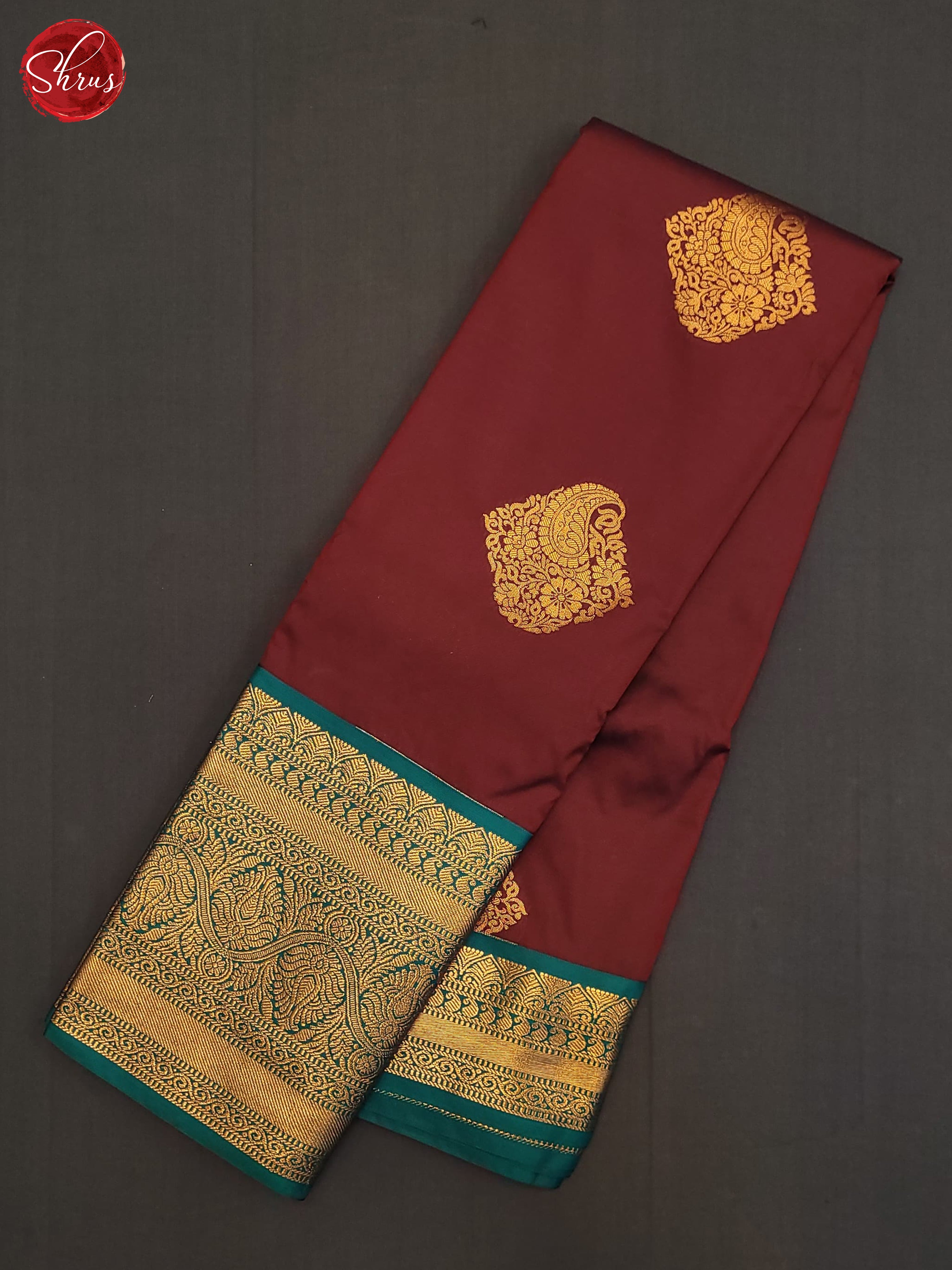 Maroon & Blue  - Semi Kanchipuram Saree - Shop on ShrusEternity.com