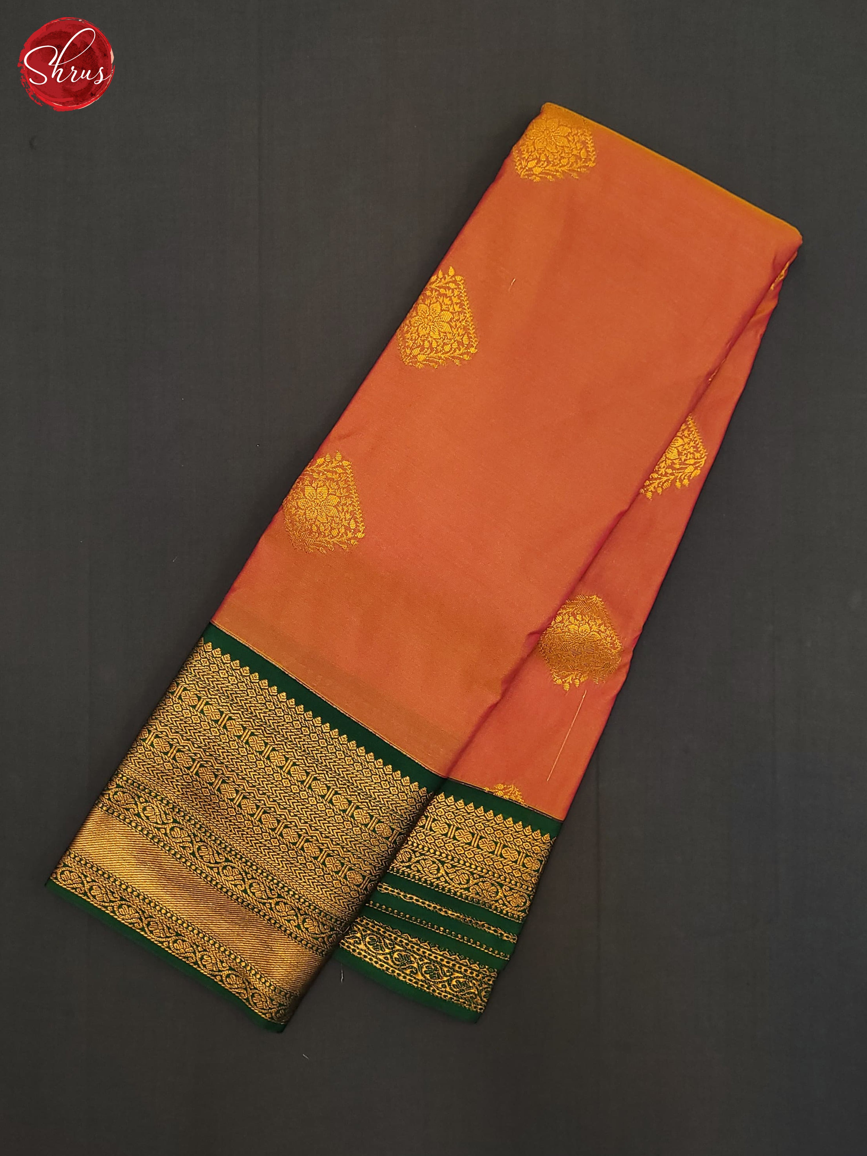 Peach & Bottle Green - Semi Kanchipuram Saree - Shop on ShrusEternity.com