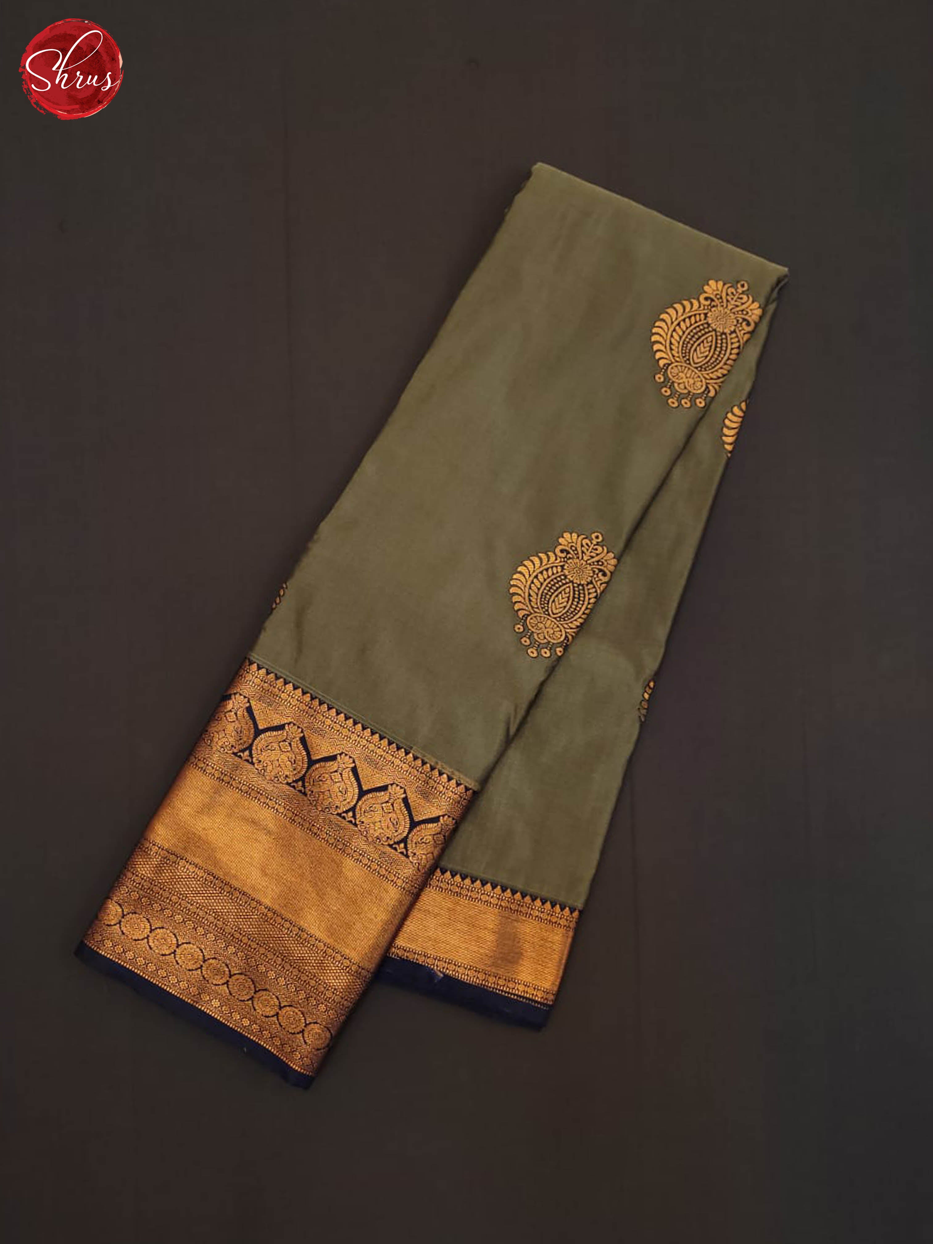 Grey and Navy blue - Semi Kanchipuram Saree - Shop on ShrusEternity.com