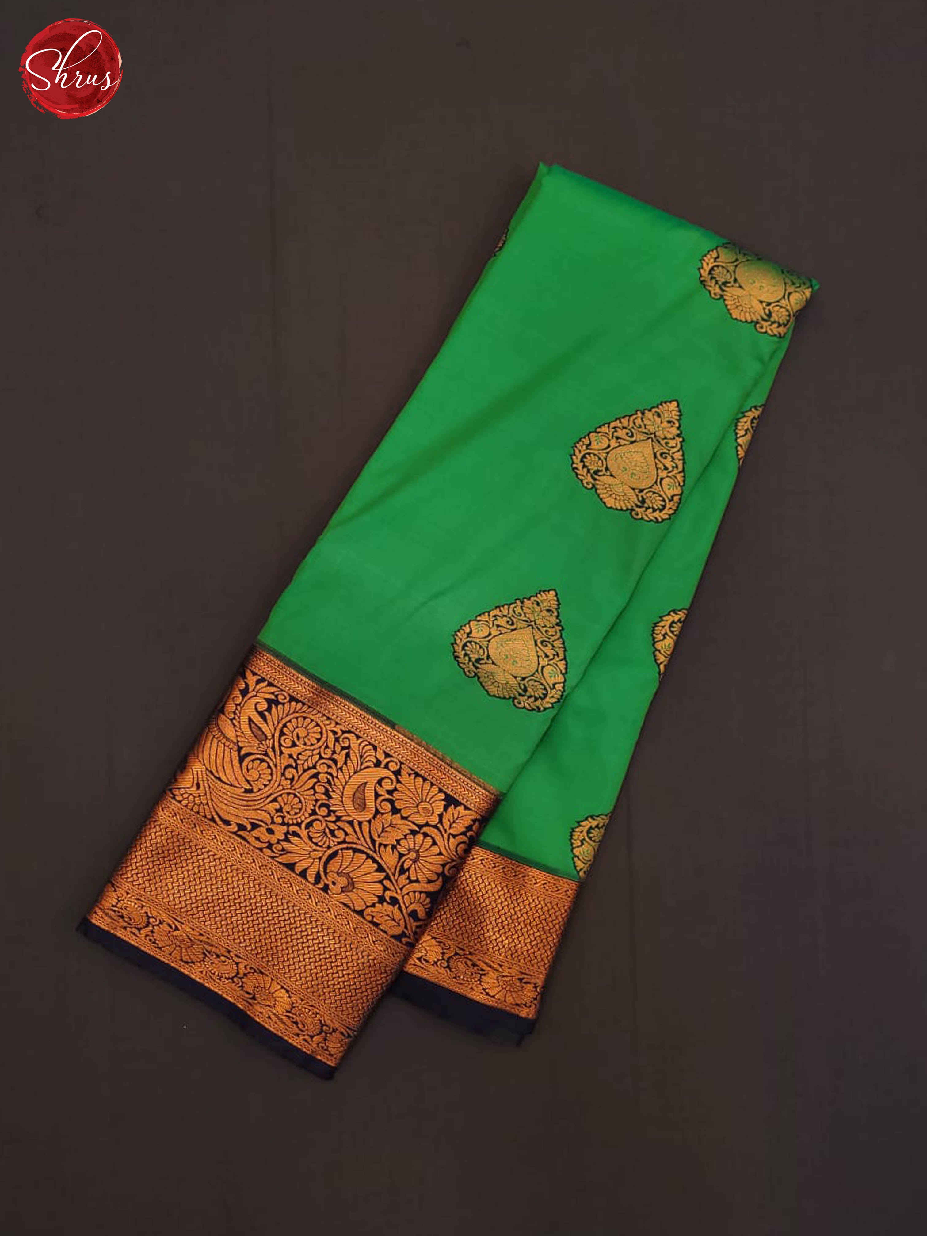 Green and Navy blue - Semi Kanchipuram Saree - Shop on ShrusEternity.com