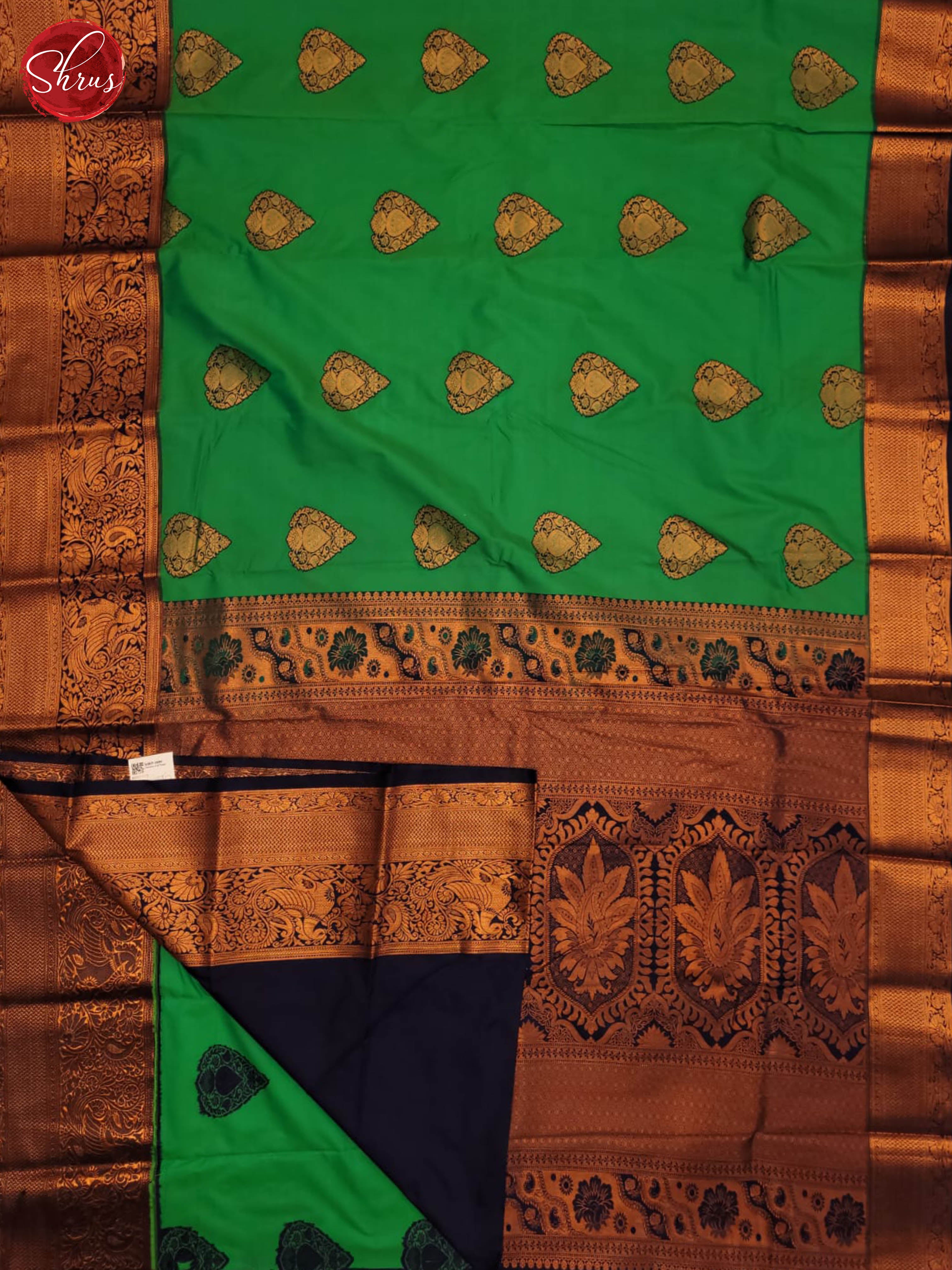 Green and Navy blue - Semi Kanchipuram Saree - Shop on ShrusEternity.com