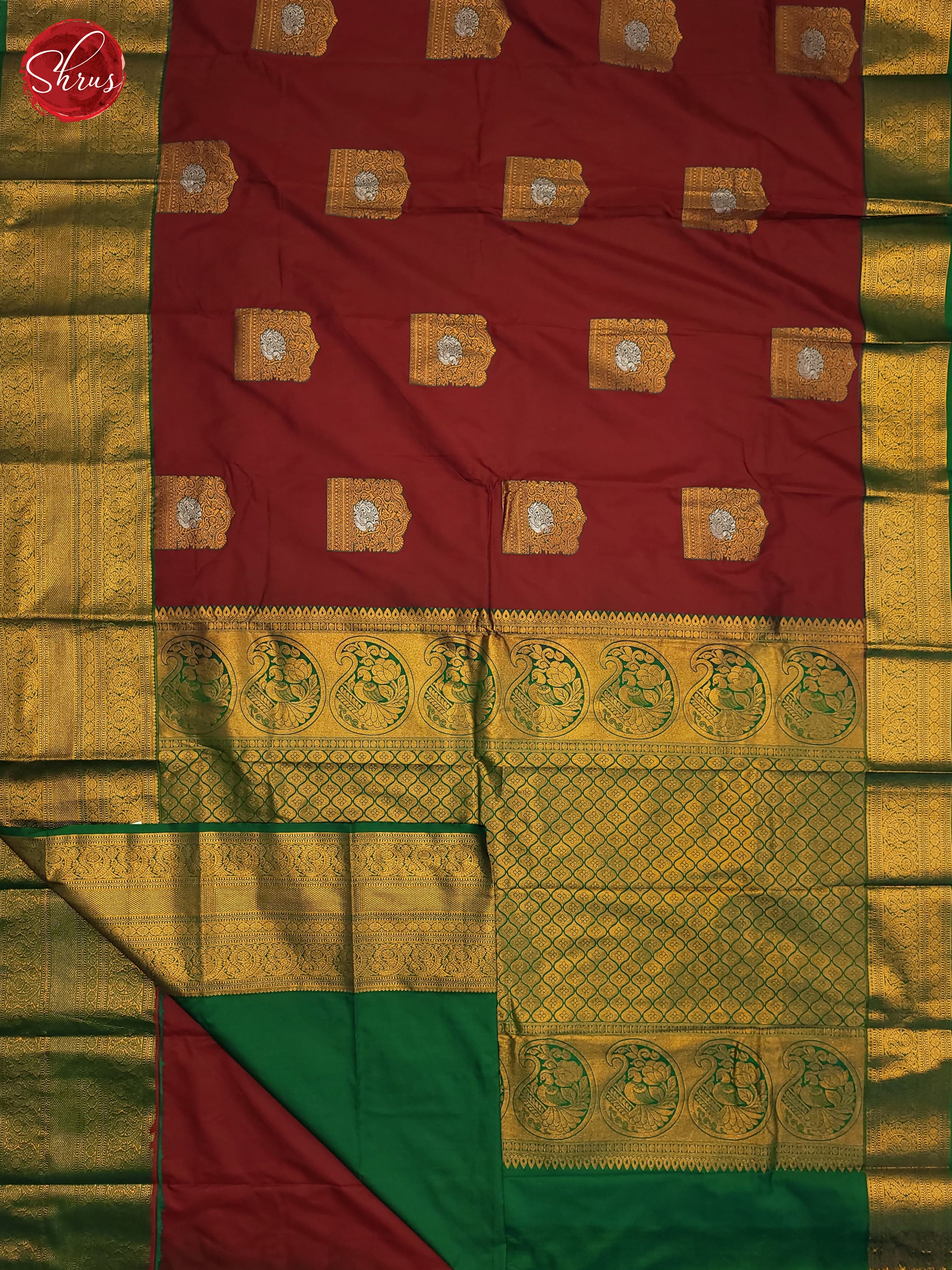 Red & Green - Semi Kanchipuram Saree - Shop on ShrusEternity.com