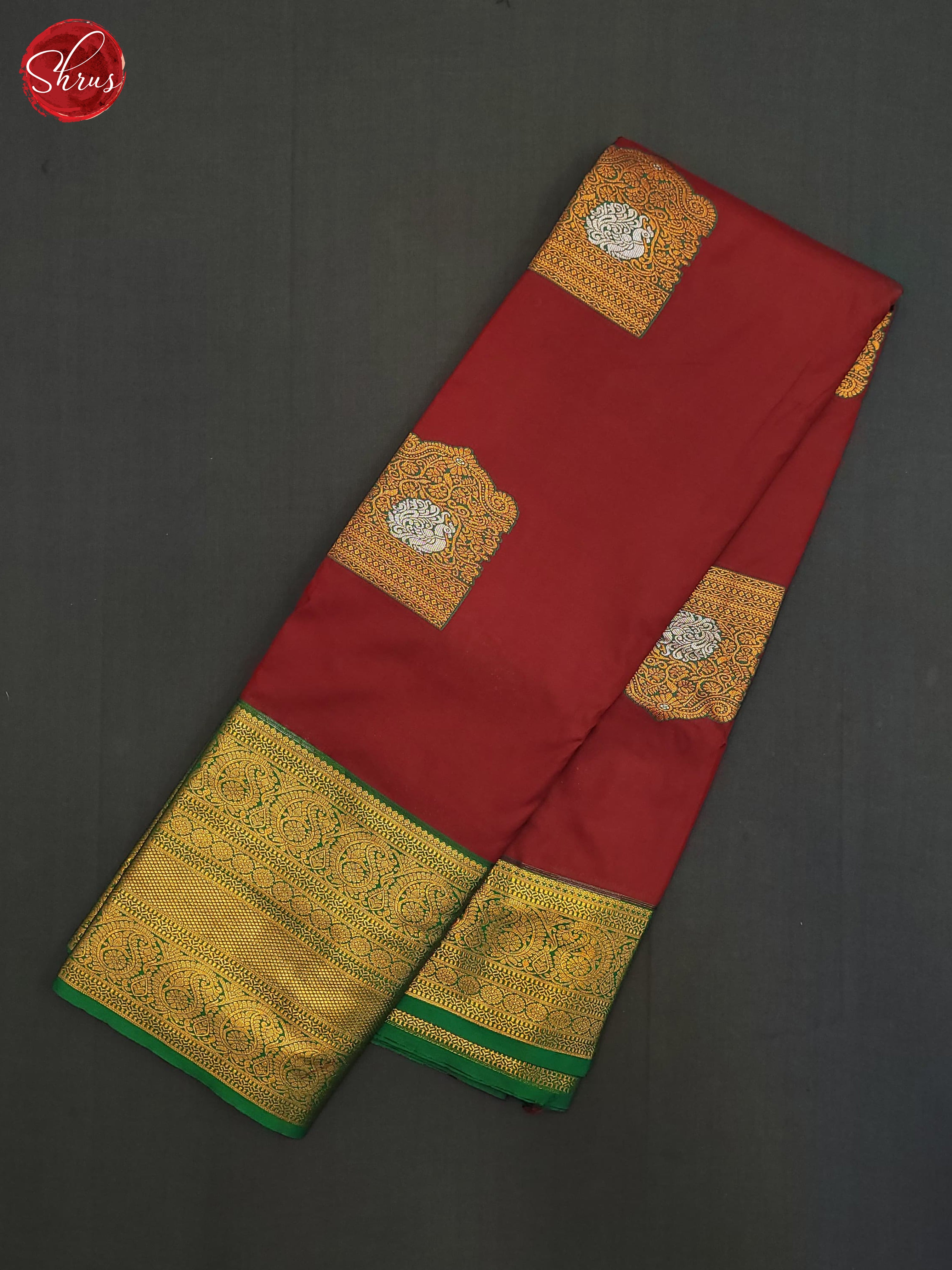 Red & Green - Semi Kanchipuram Saree - Shop on ShrusEternity.com