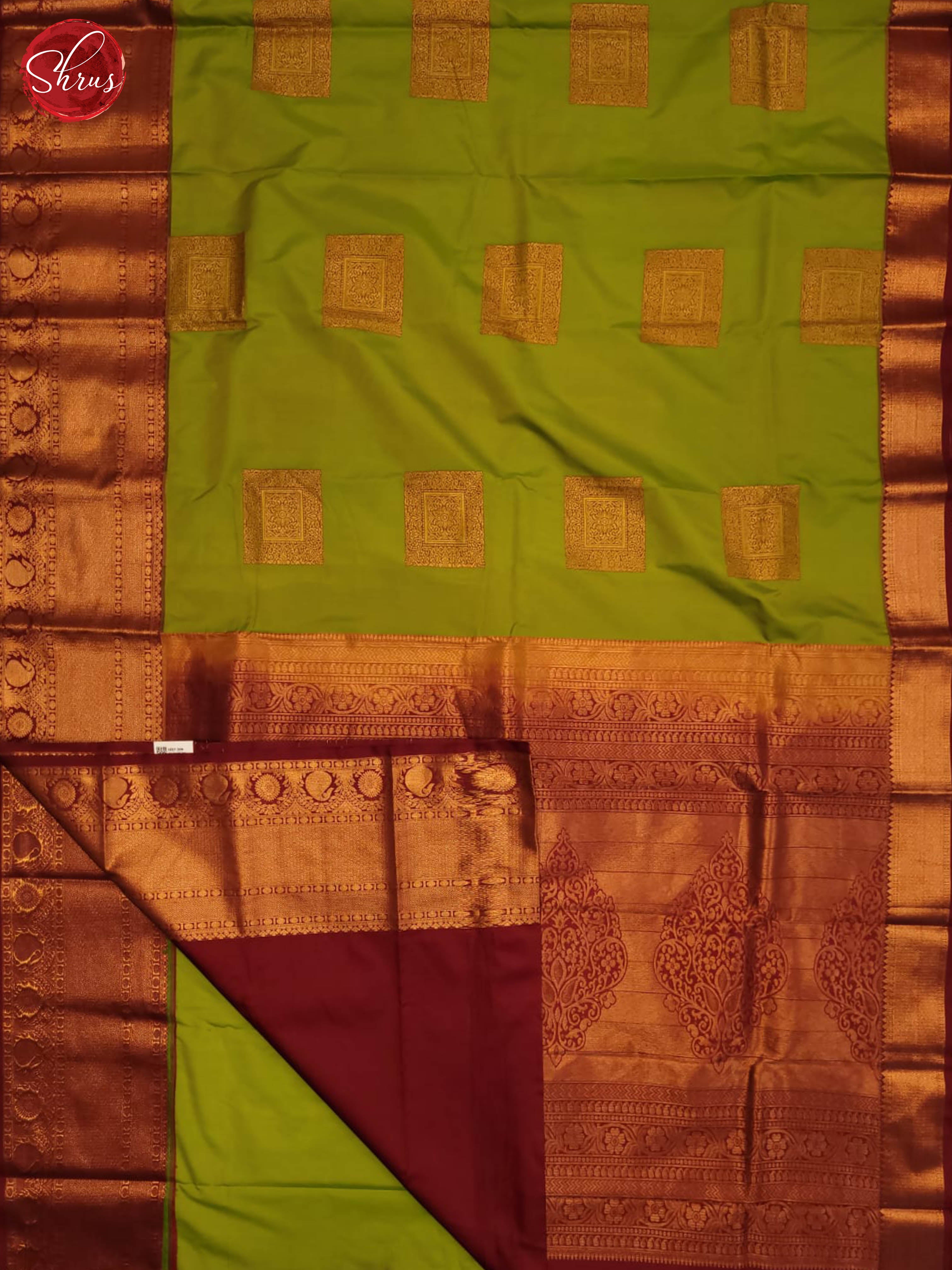 Green and maroon - Semi Kanchipuram Saree - Shop on ShrusEternity.com