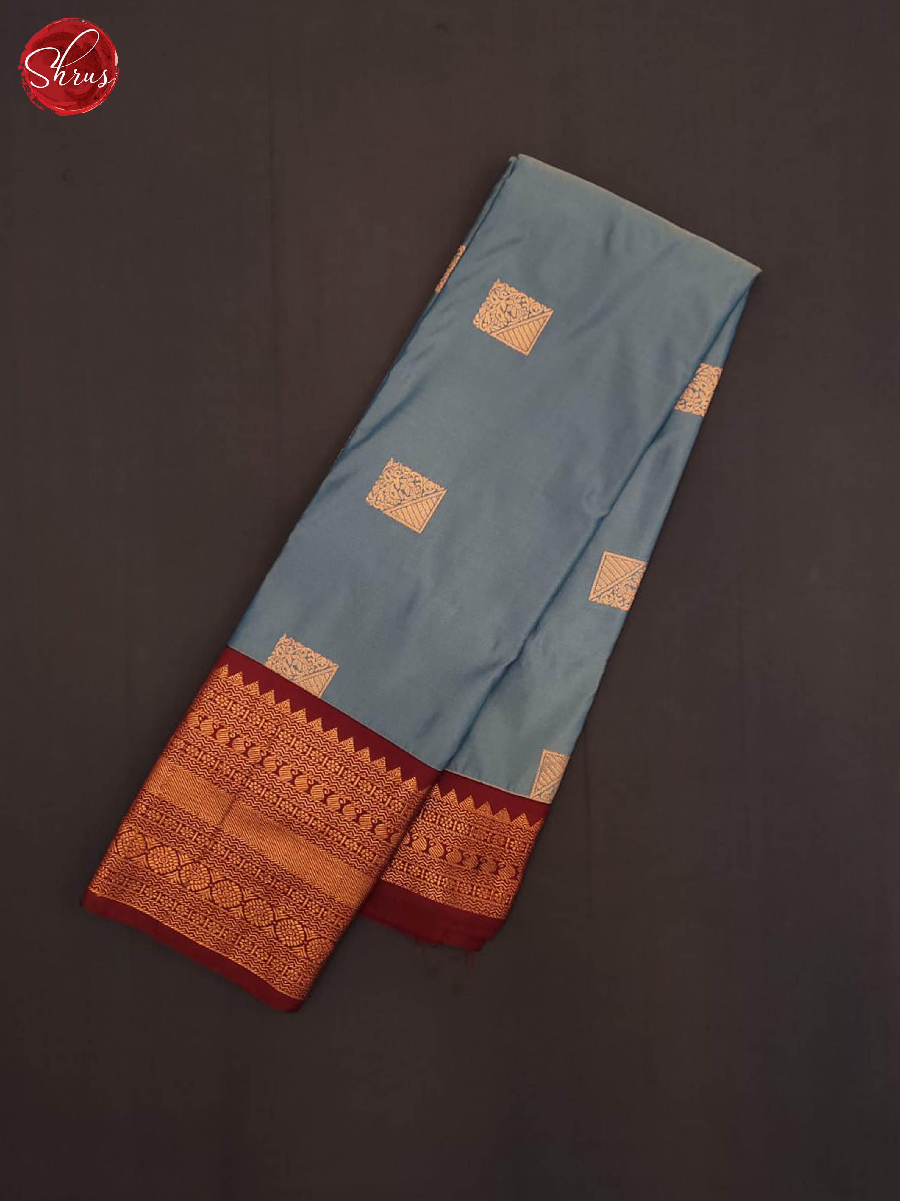 Grey and maroon - Semi Kanchipuram Saree - Shop on ShrusEternity.com