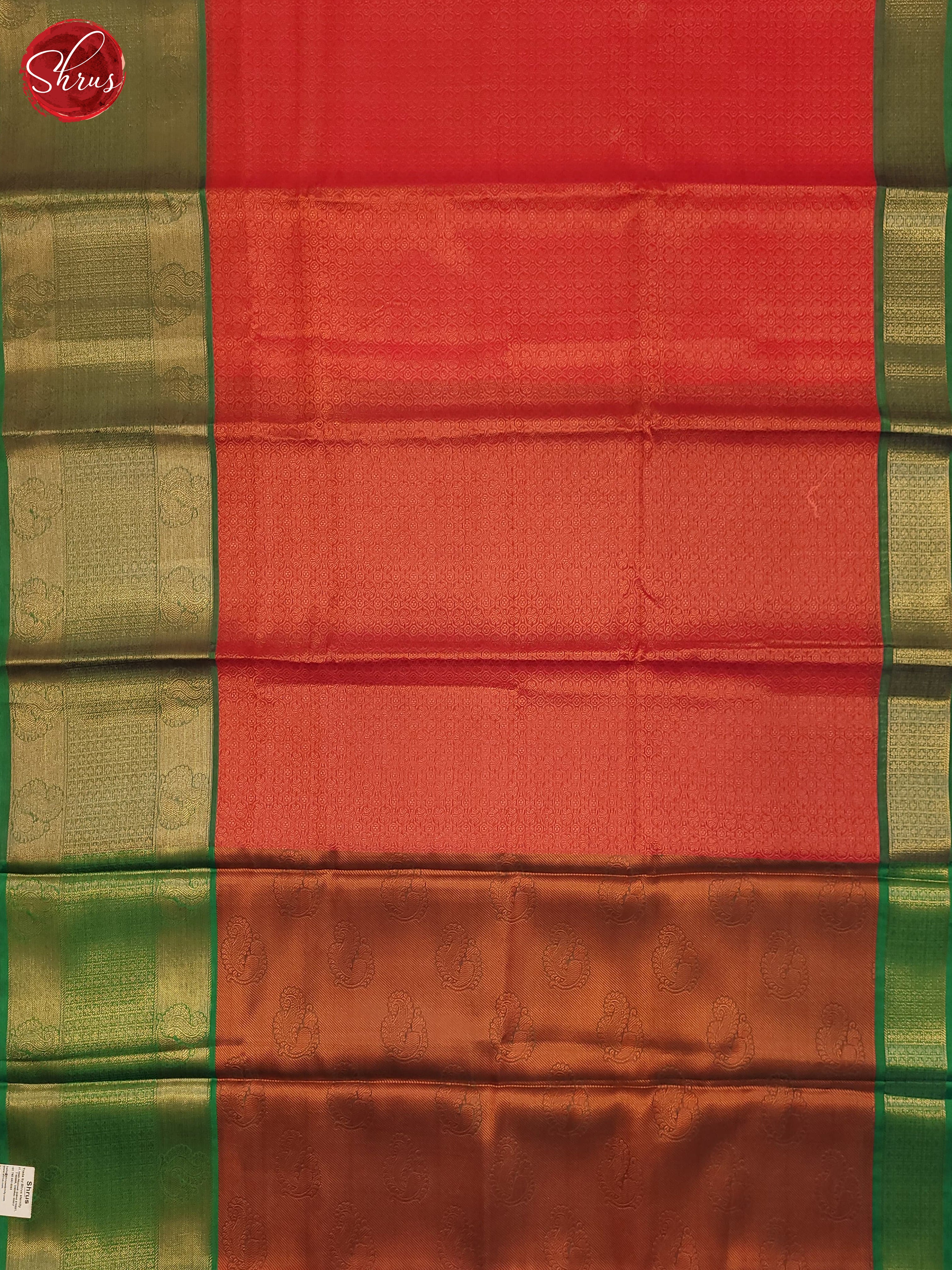 Orangish Pink & Green- Semi Tanchoi Saree - Shop on ShrusEternity.com