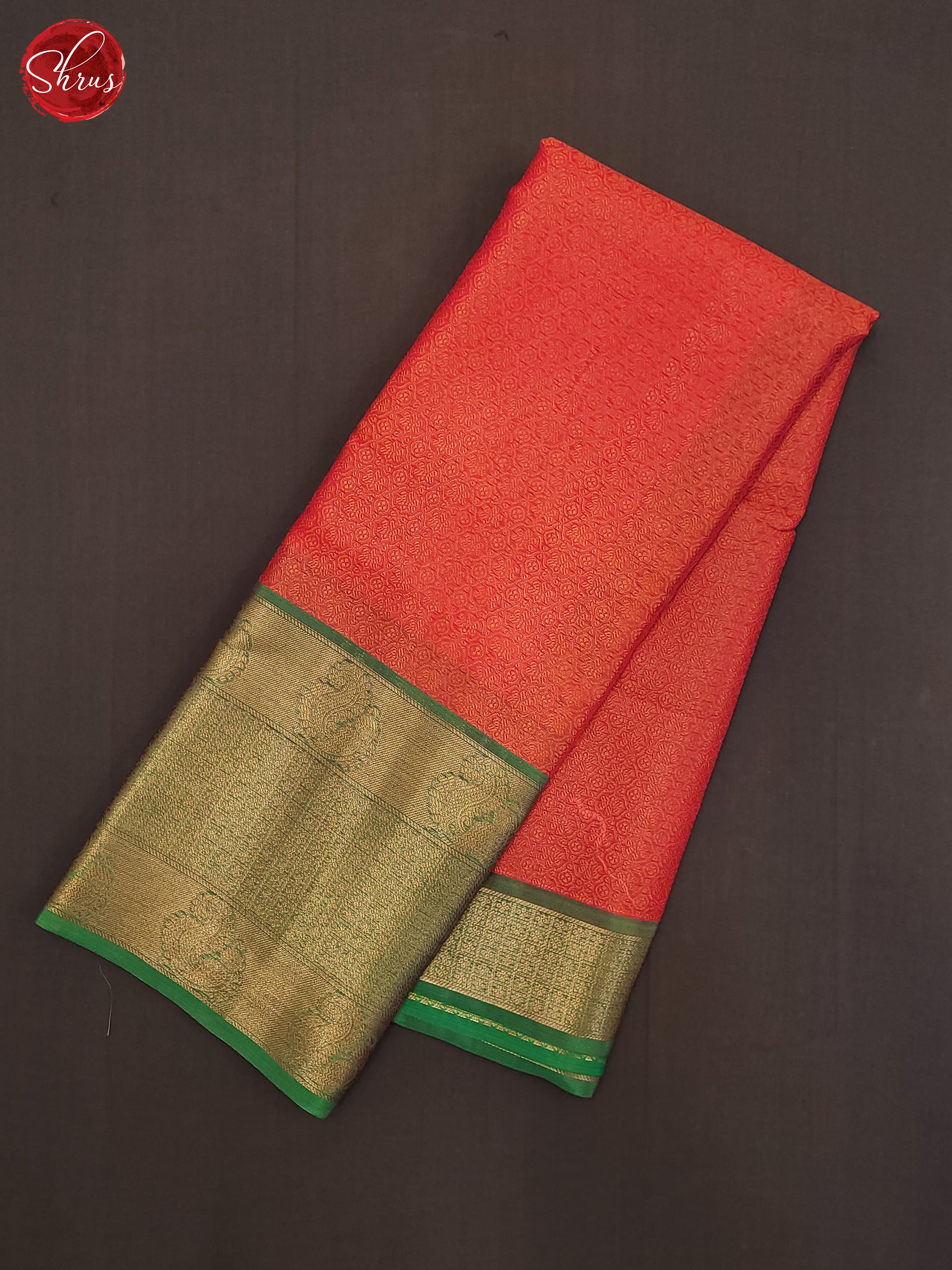 Orangish Pink & Green- Semi Tanchoi Saree - Shop on ShrusEternity.com