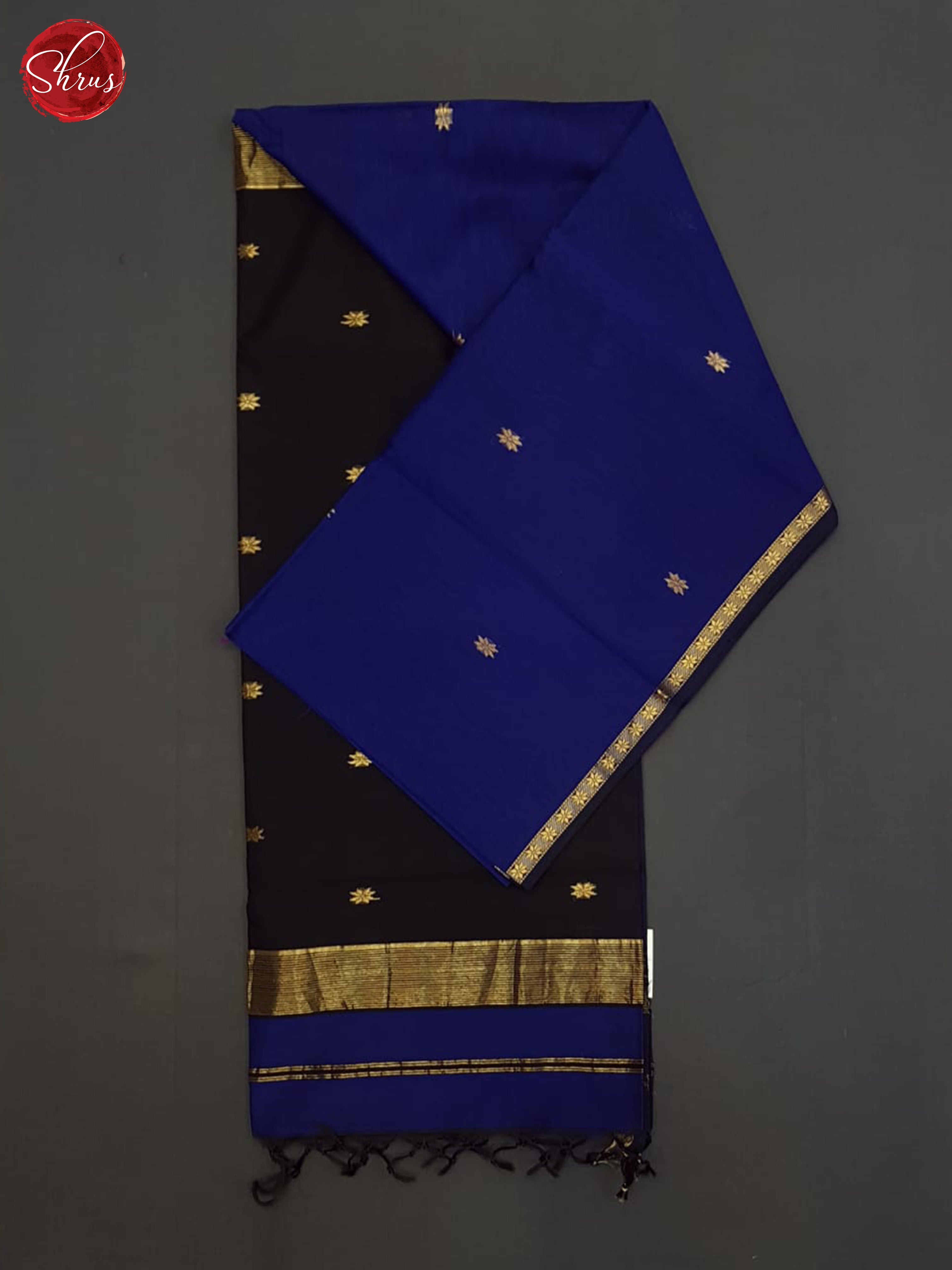 Blue And Black- Maheshwari Silk Cotton Saree - Shop on ShrusEternity.com