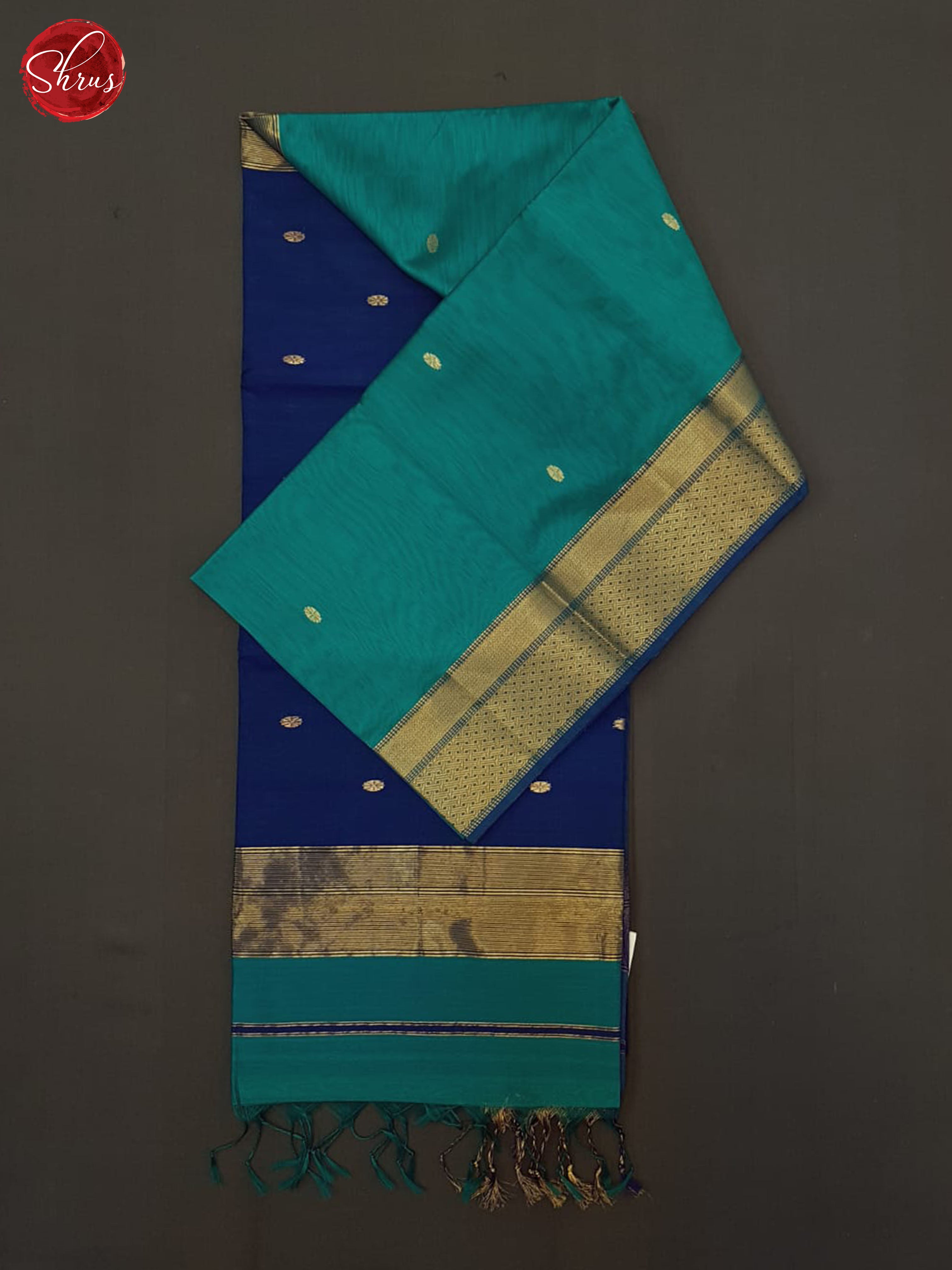 Peacock Neck & Blue- Maheshwari silkcotton Saree - Shop on ShrusEternity.com