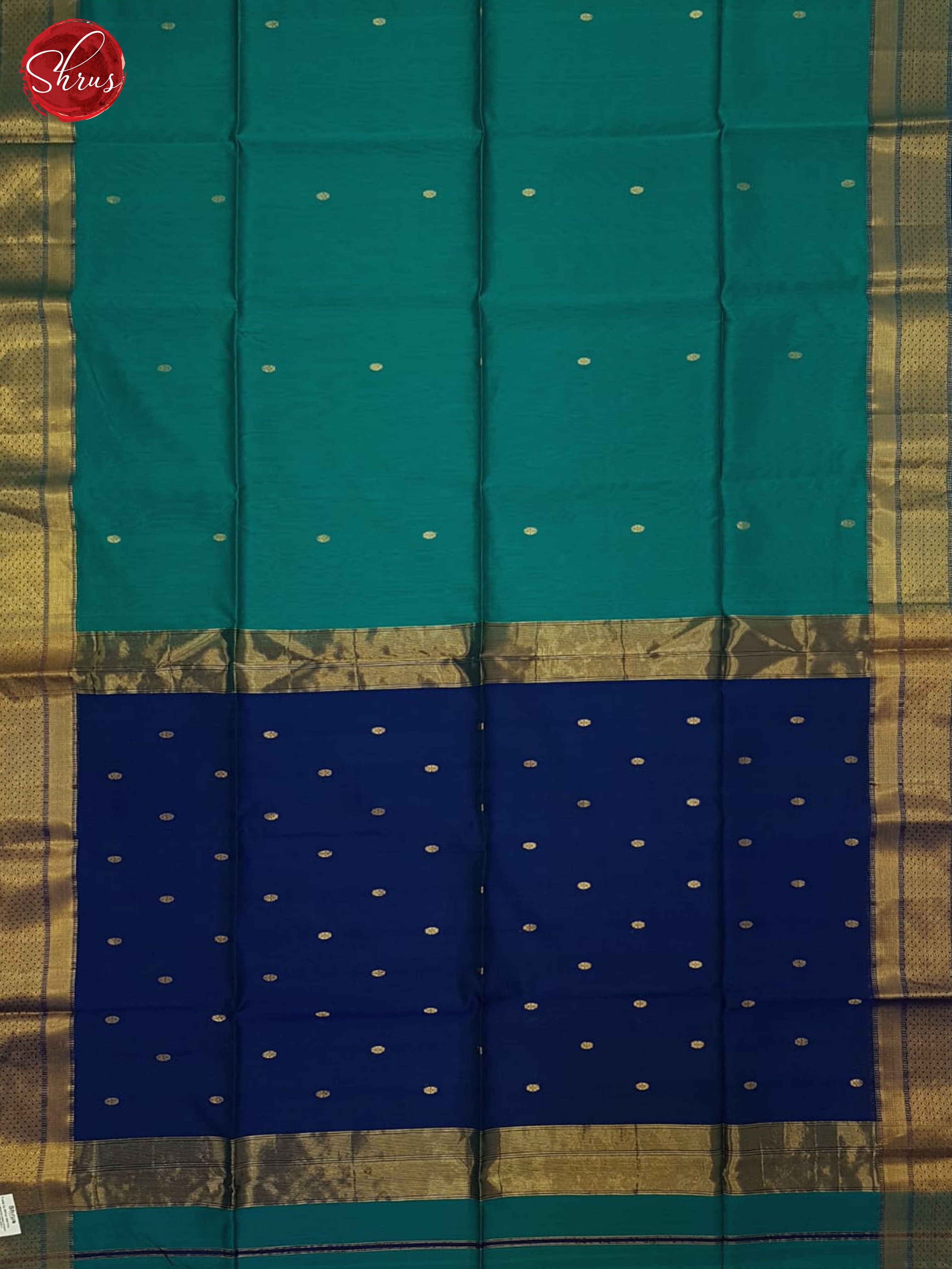 Peacock Neck & Blue- Maheshwari silkcotton Saree - Shop on ShrusEternity.com