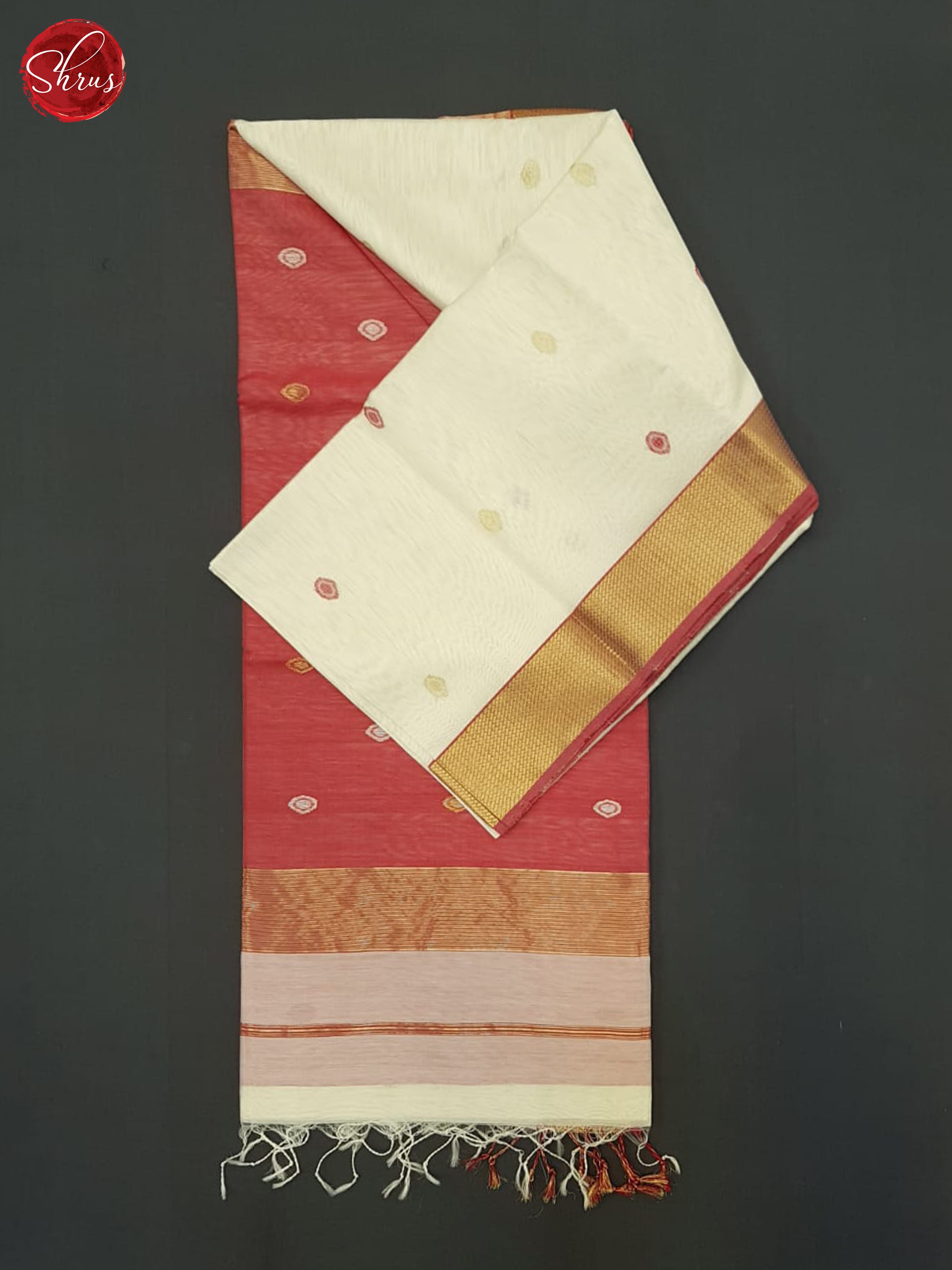 Cream & Red- Maheshwari silkcotton Saree - Shop on ShrusEternity.com