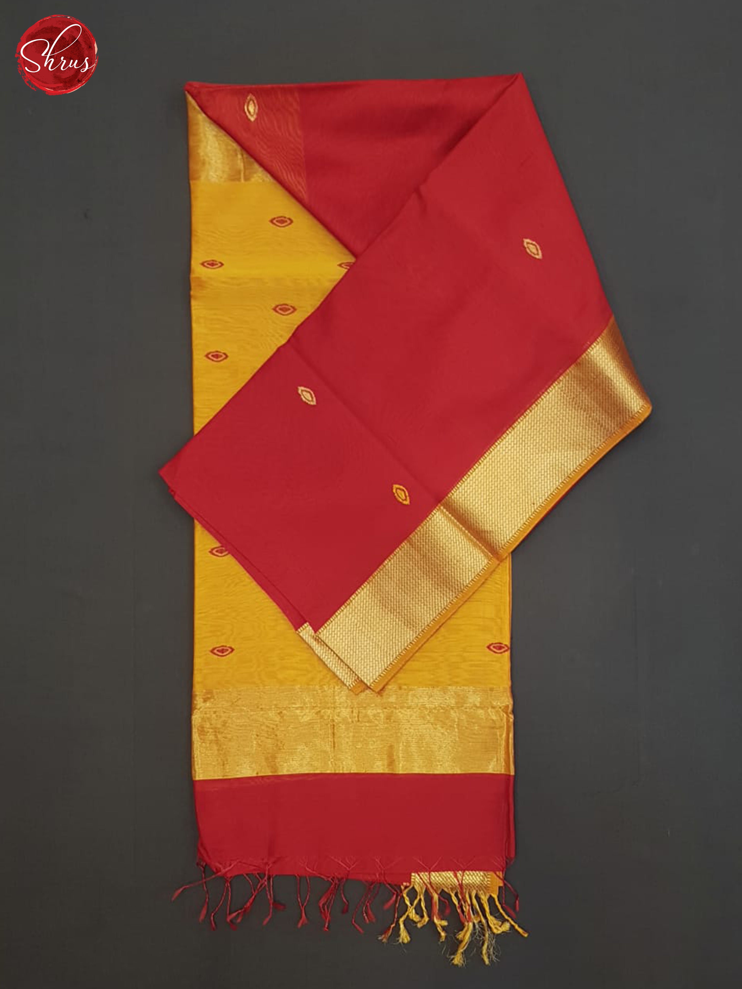 Red And Mustard- Maheshwari Silk Cotton Saree - Shop on ShrusEternity.com