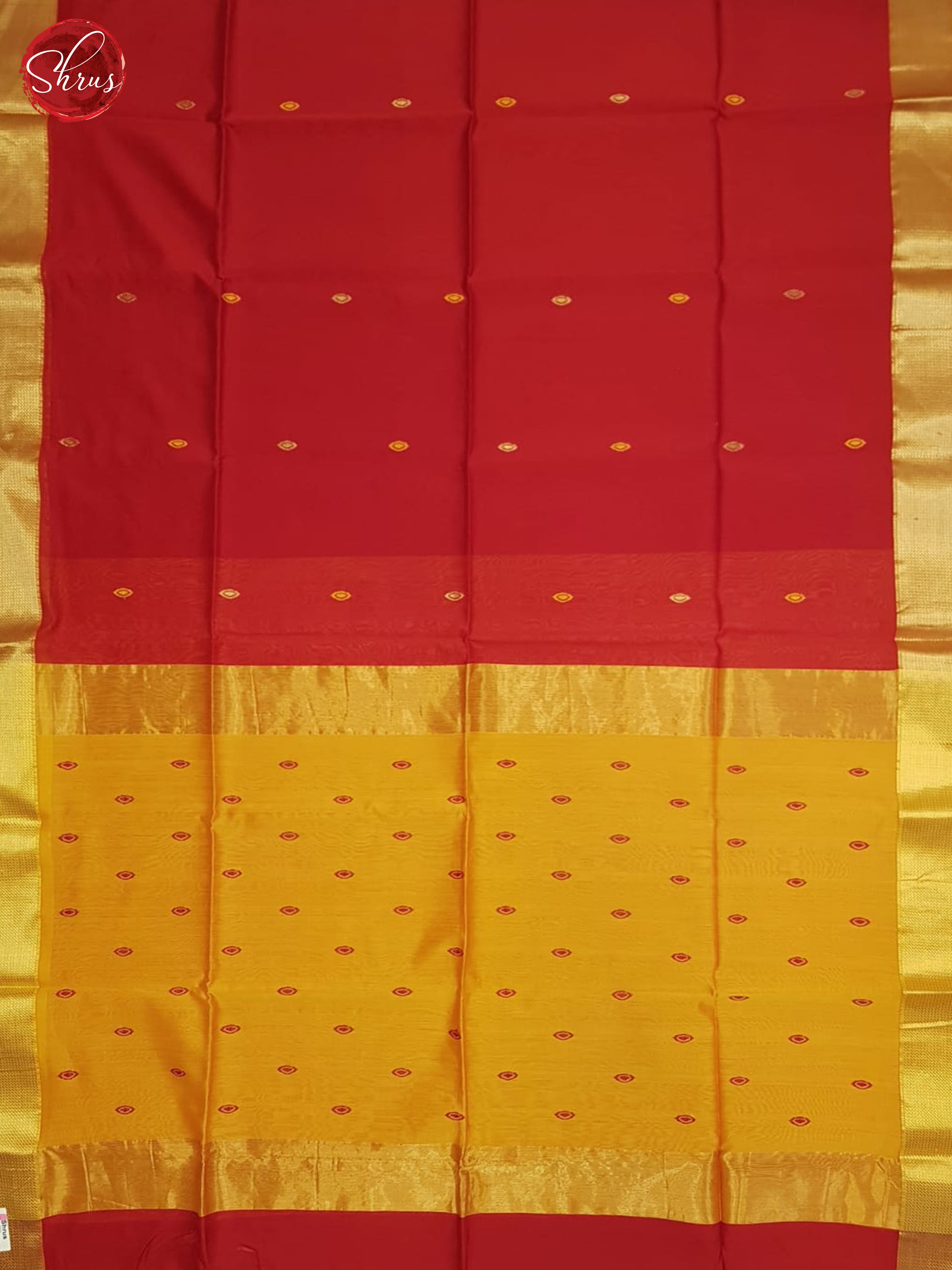 Red And Mustard- Maheshwari Silk Cotton Saree - Shop on ShrusEternity.com