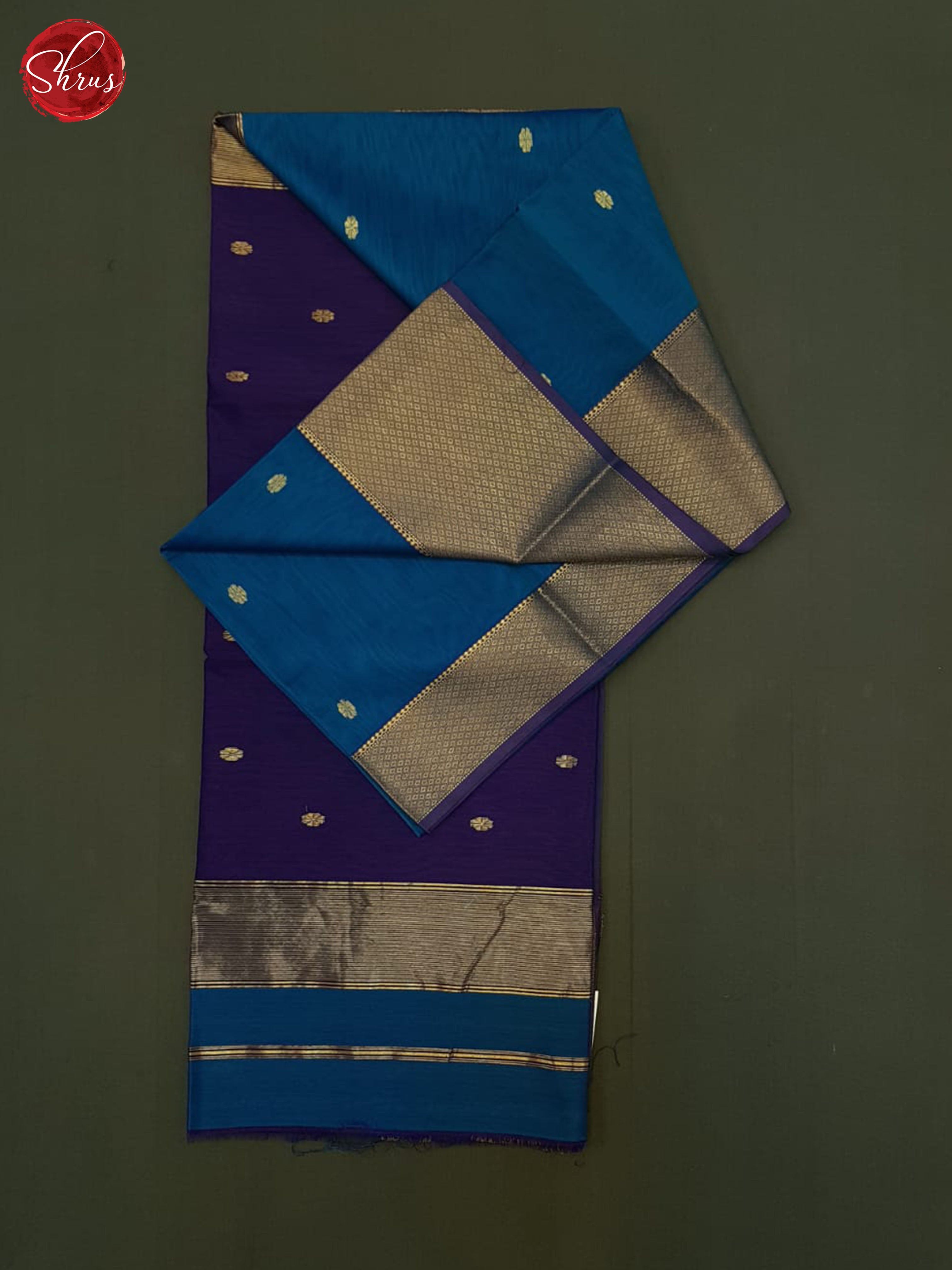 Blue & Violet- Maheshwari silkcotton Saree - Shop on ShrusEternity.com
