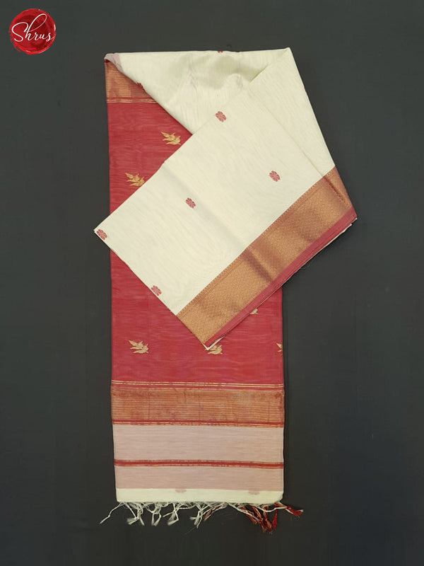 Cream & Red  - Maheshwari silkcotton Saree - Shop on ShrusEternity.com