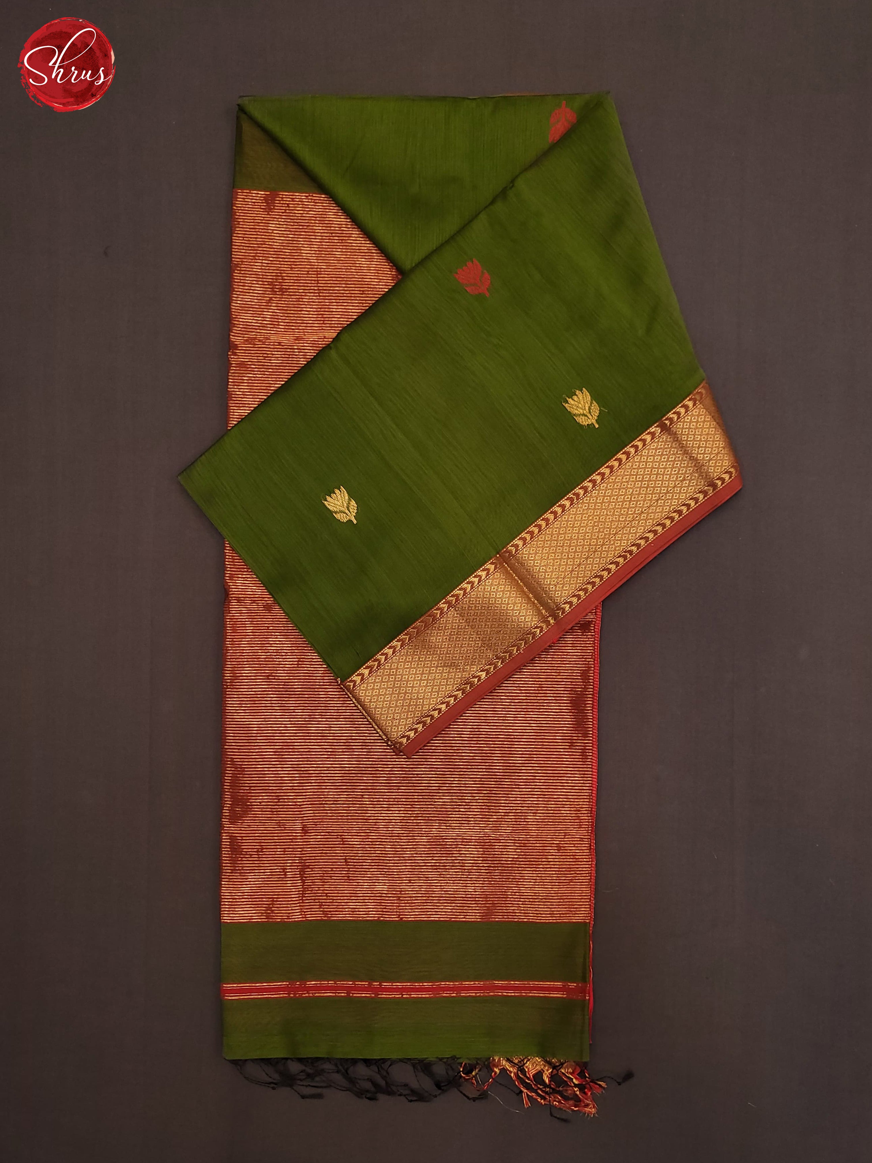 Green & Red - Maheshwari silkcotton Saree - Shop on ShrusEternity.com