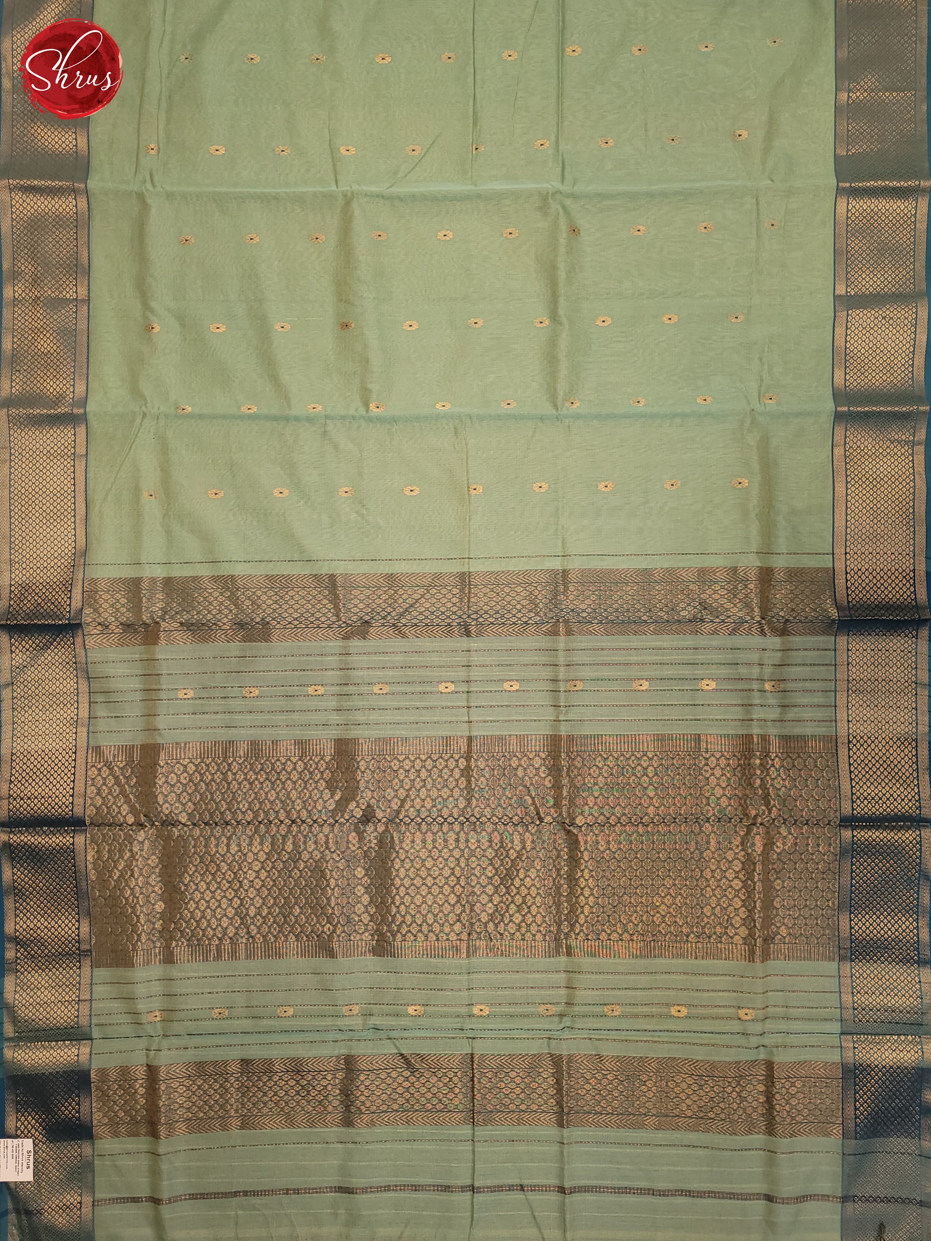 Pastel Green & Grey - Maheshwari silkcotton Saree - Shop on ShrusEternity.com