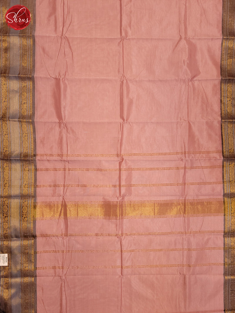 Peachish Pink & Grey - Silkcotton-halfpure Saree - Shop on ShrusEternity.com