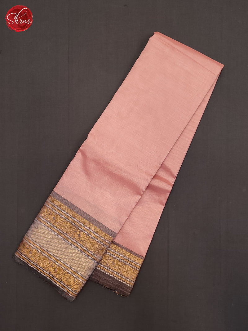 Peachish Pink & Grey - Silkcotton-halfpure Saree - Shop on ShrusEternity.com