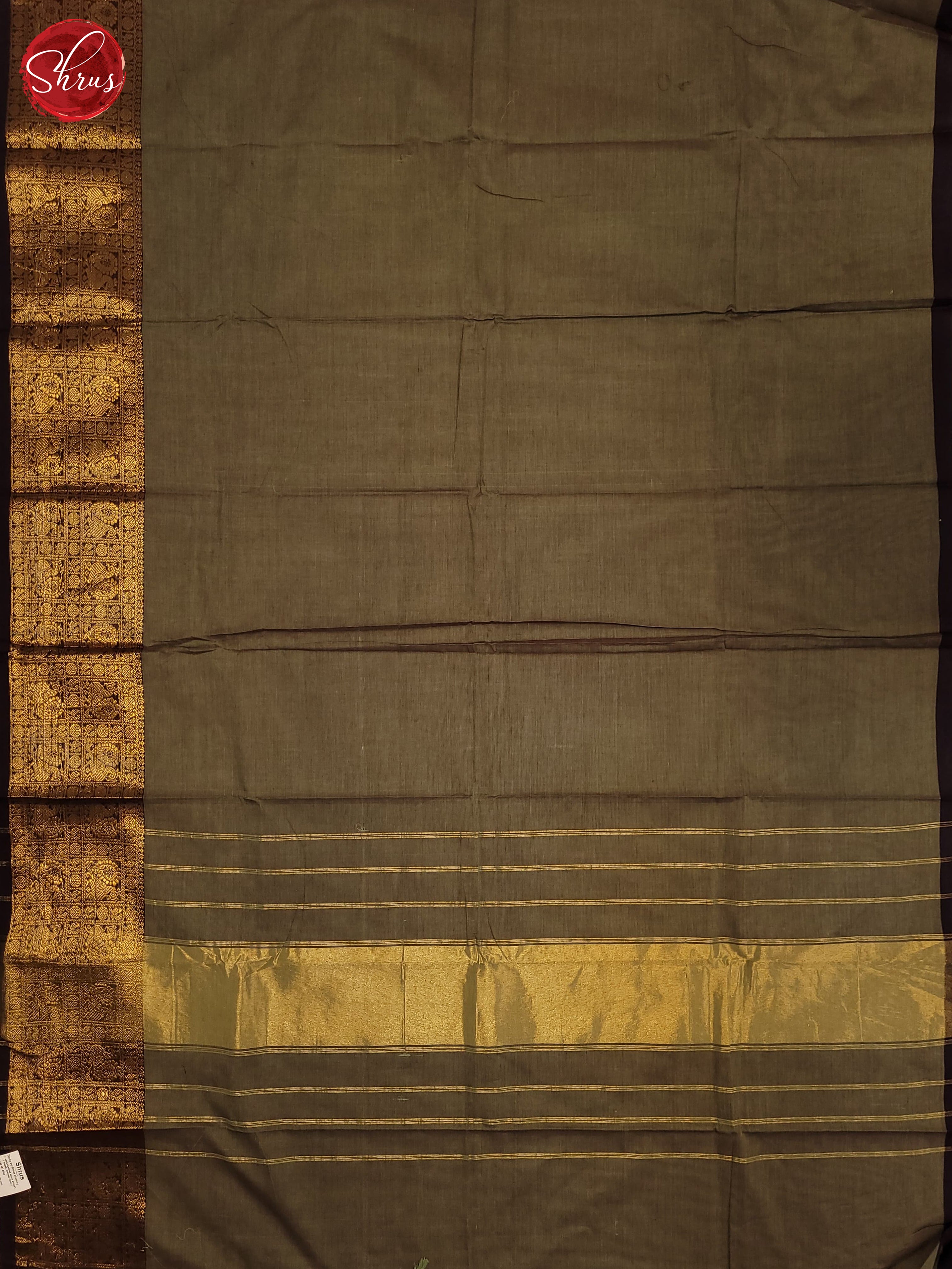 Army Green & Black  - Chettinad Cotton Saree - Shop on ShrusEternity.com