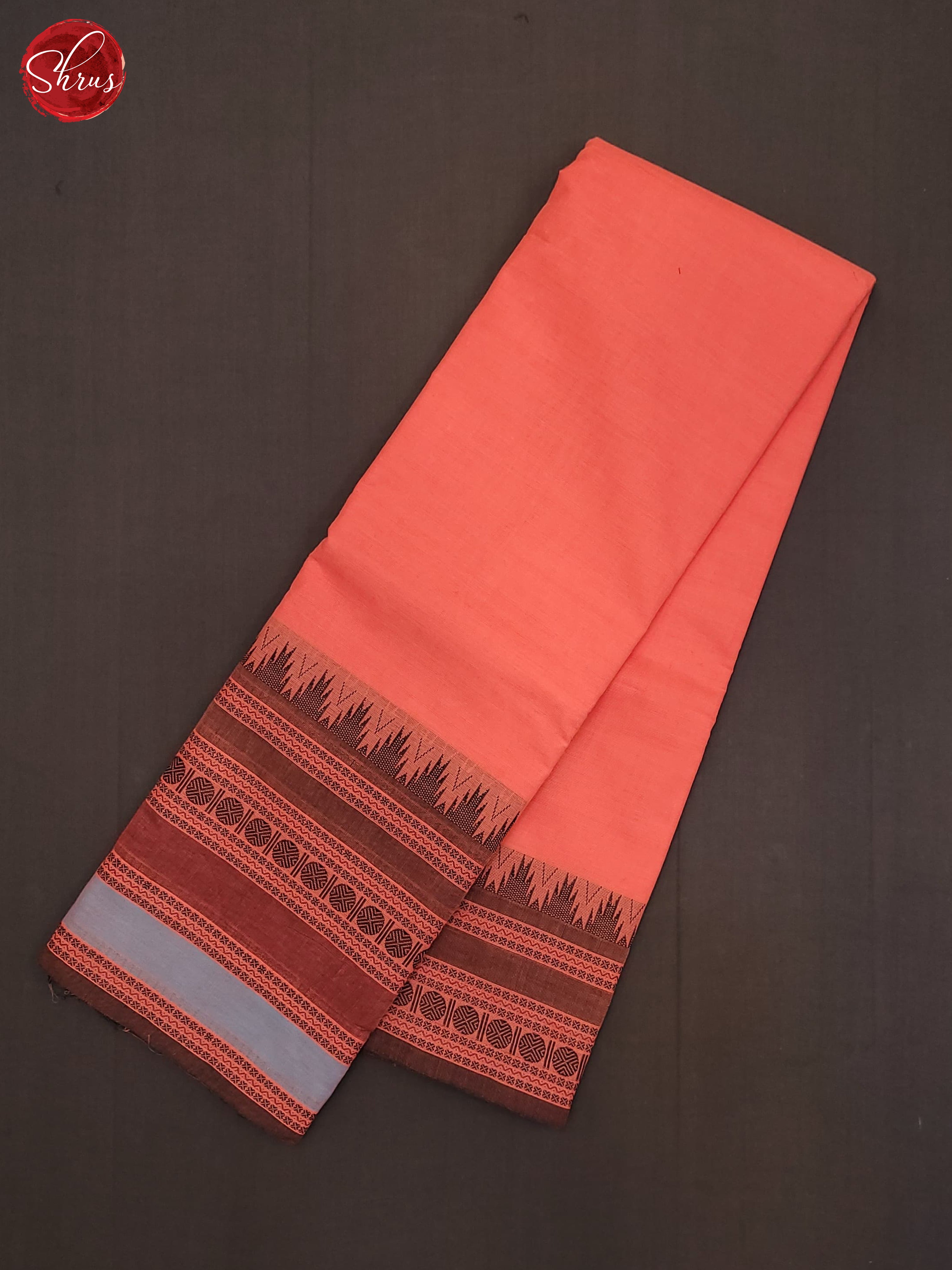 Peachish Pink & Brown - Chettinad Cotton Saree - Shop on ShrusEternity.com