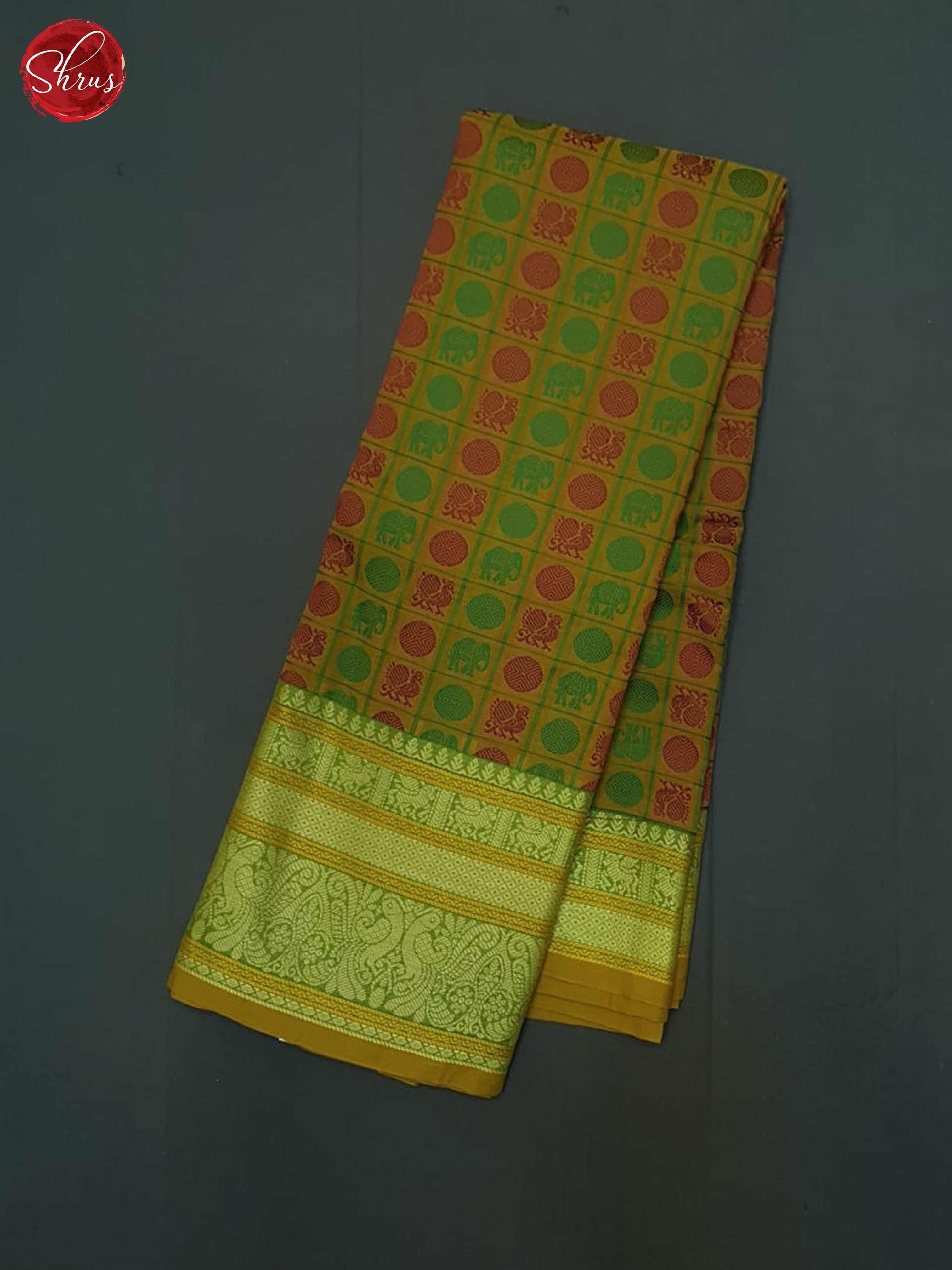 Mustard And Green- Kanchi Cotton Saree - Shop on ShrusEternity.com