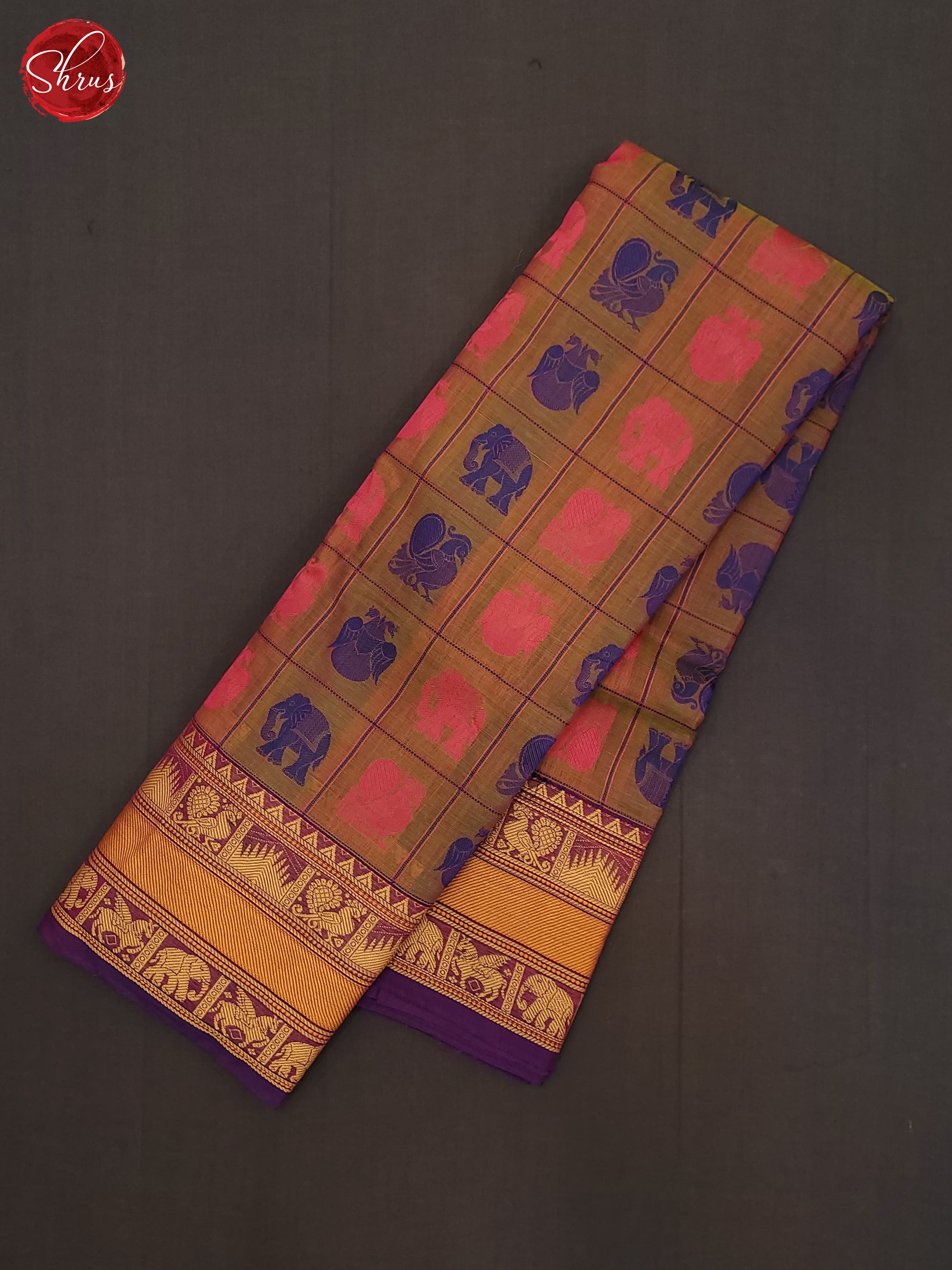 Mehandi Green & Violet - Kanchi Cotton Saree - Shop on ShrusEternity.com