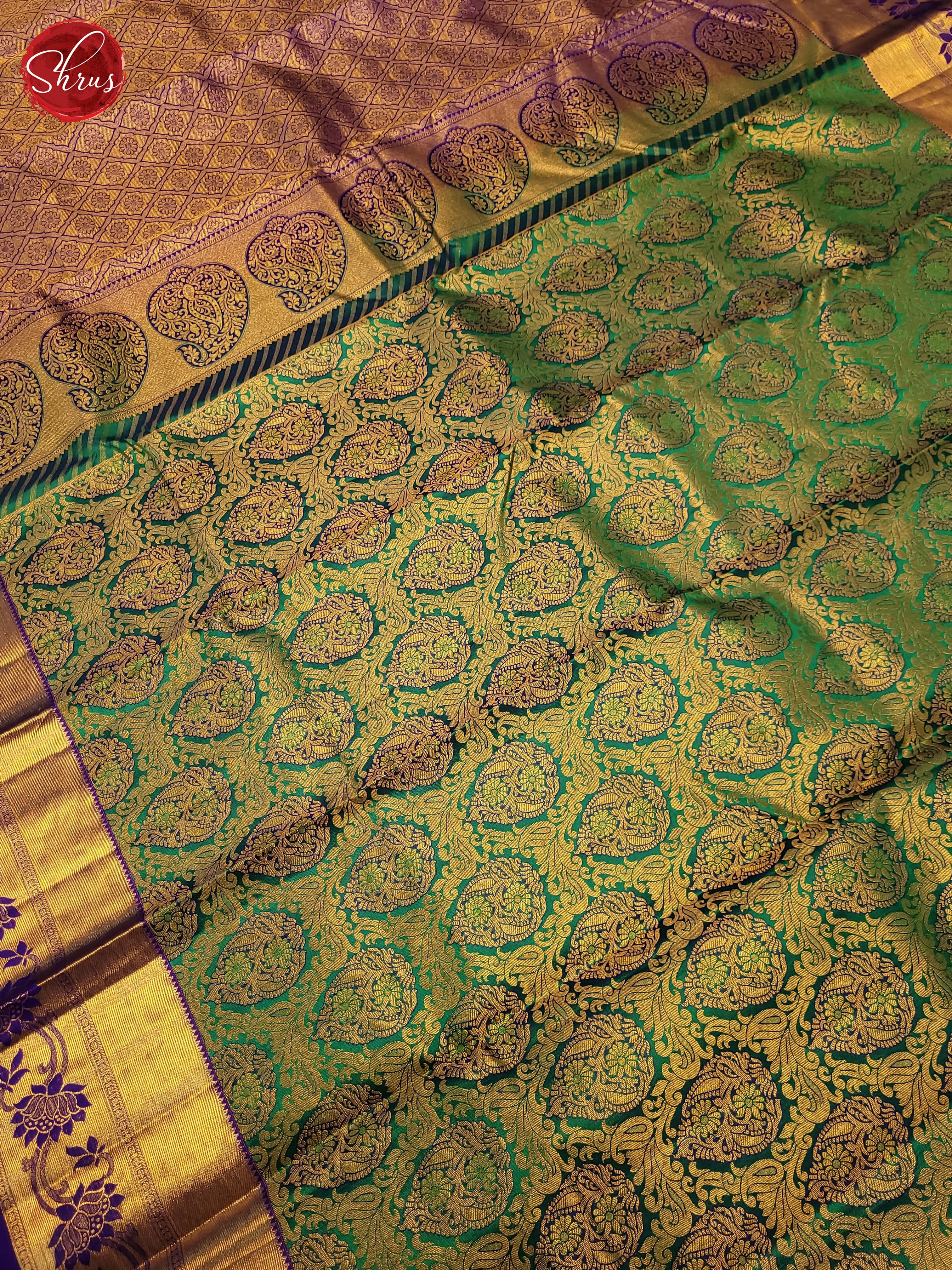 Green and Blue-Kanchipuram Silk Saree - Shop on ShrusEternity.com