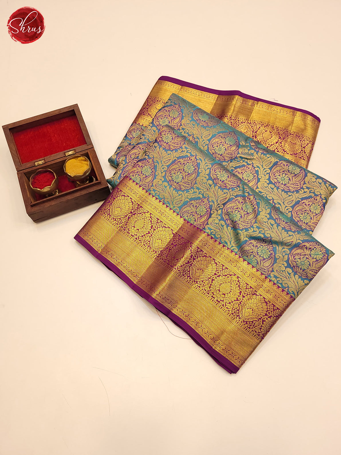 Blue & Purple  - Kanchipuram Silk Saree - Shop on ShrusEternity.com