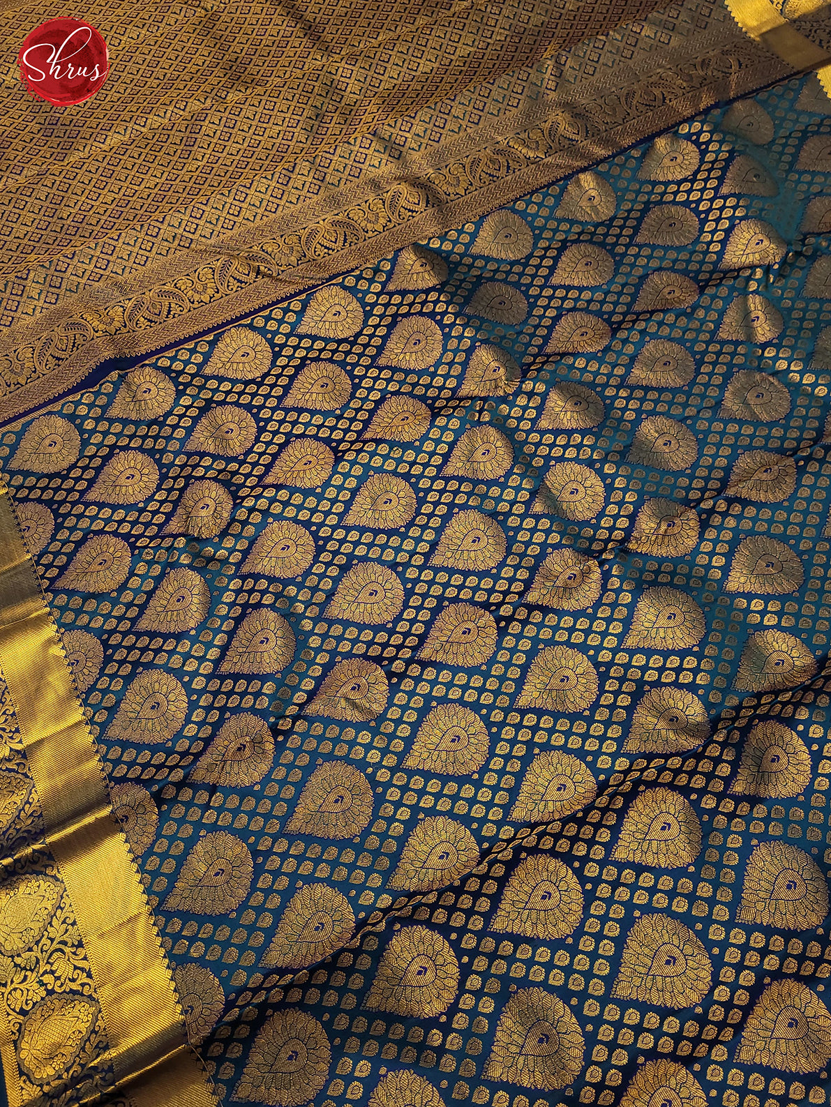 Peacock Blue(Single Tone)- Kanchipuram Silk Saree - Shop on ShrusEternity.com
