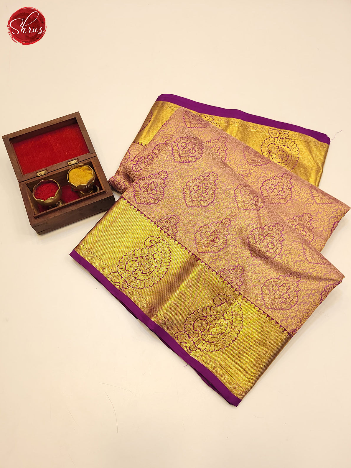 Beige & Majenta Pink- Kanchipuram Silk Saree - Shop on ShrusEternity.com