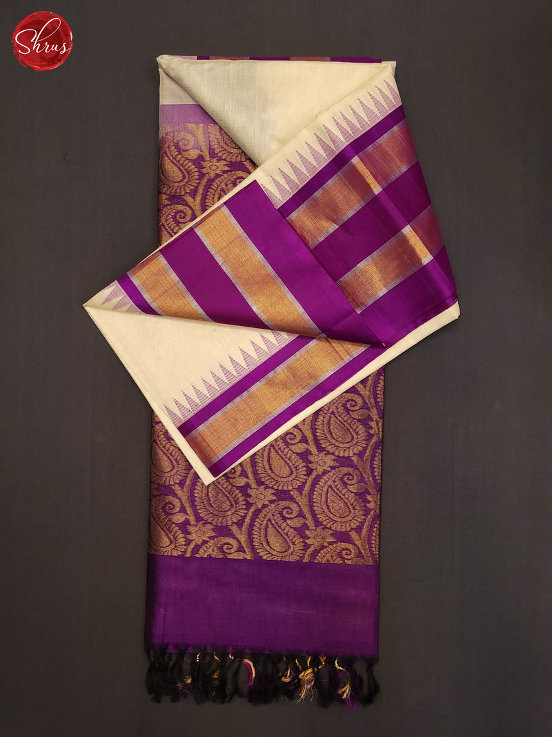 Cream & Purple - Silk Cotton Saree - Shop on ShrusEternity.com