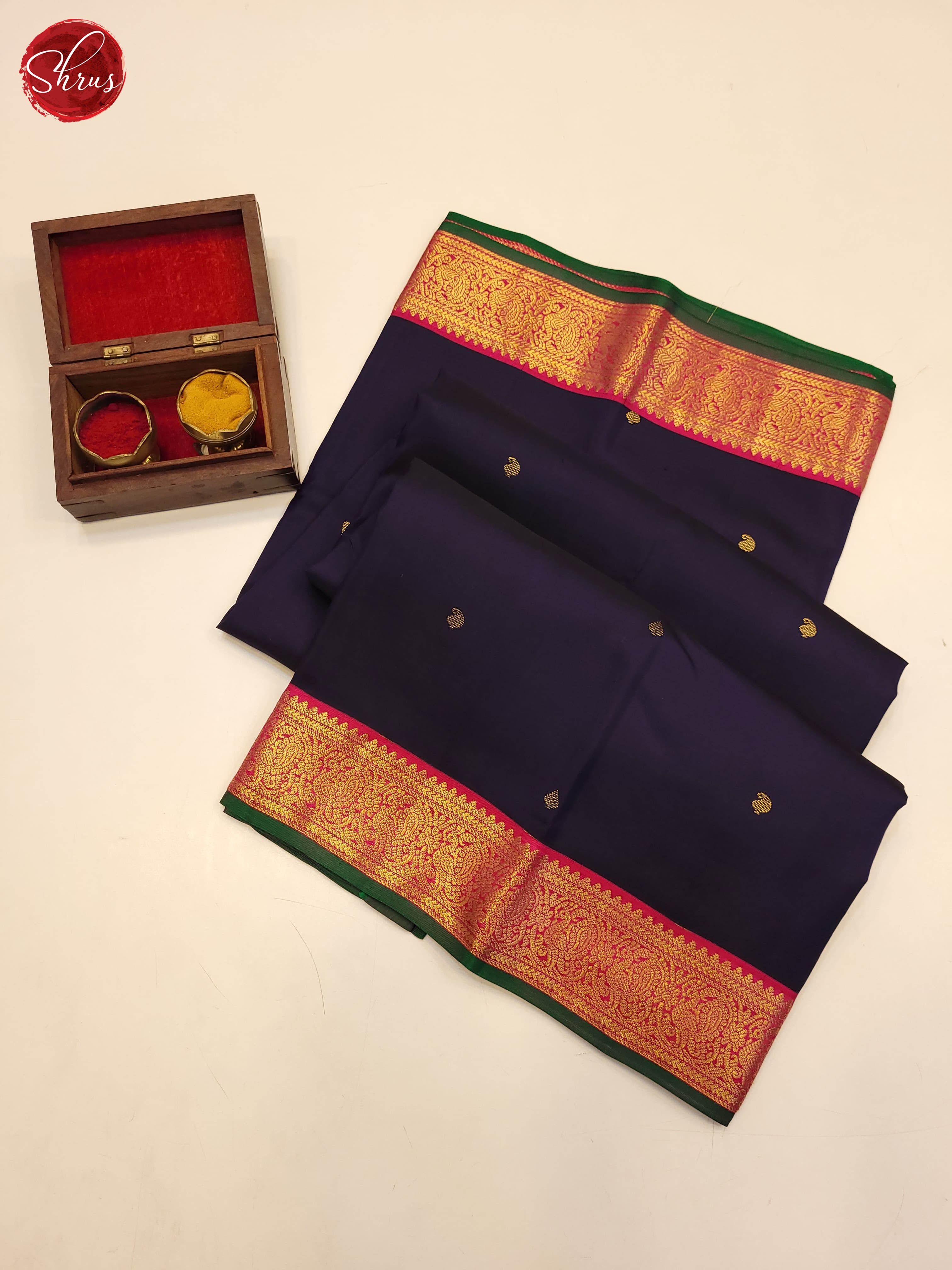 Navy Blue and pink-Kanchipuram Silk Saree - Shop on ShrusEternity.com