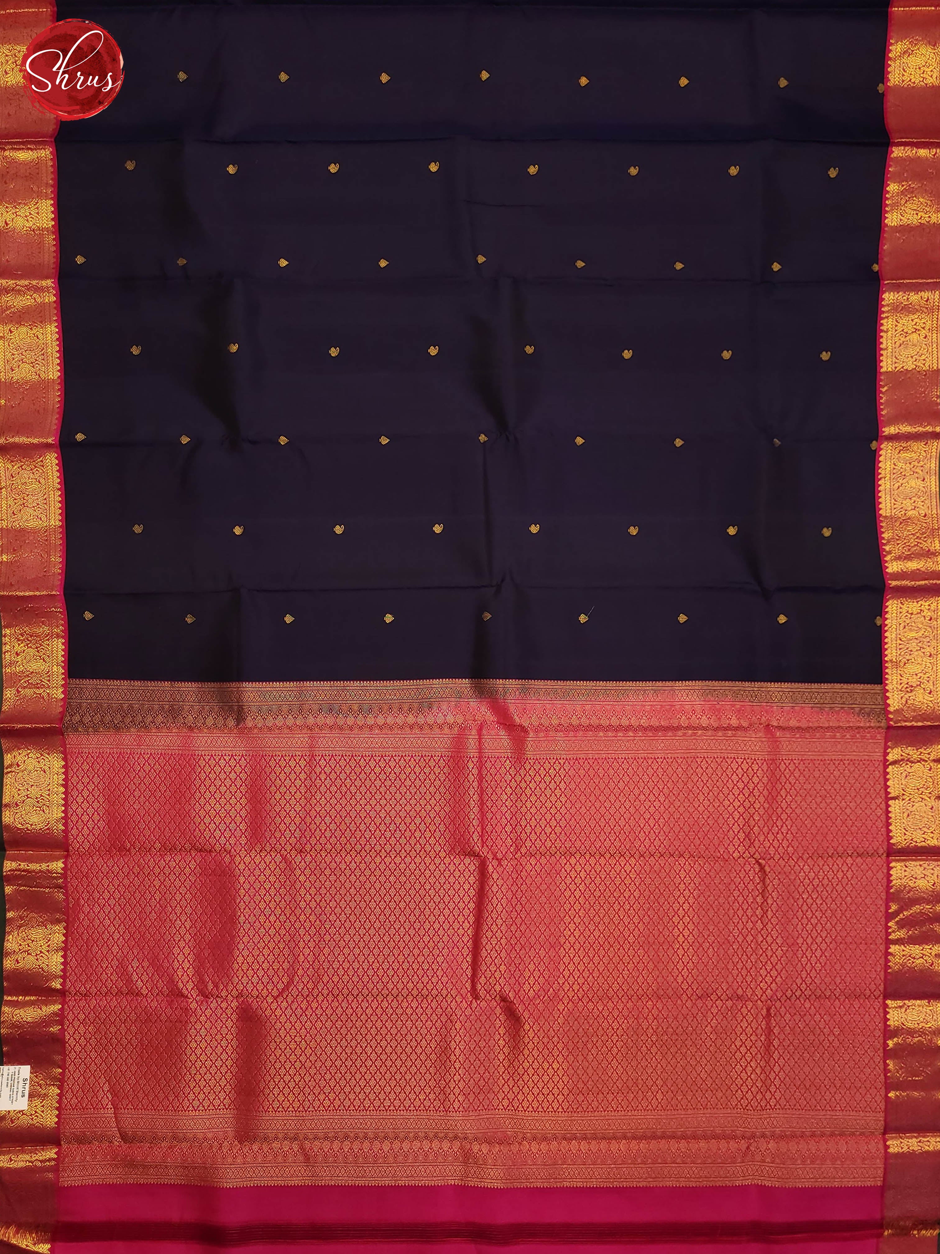 Navy Blue and pink-Kanchipuram Silk Saree - Shop on ShrusEternity.com