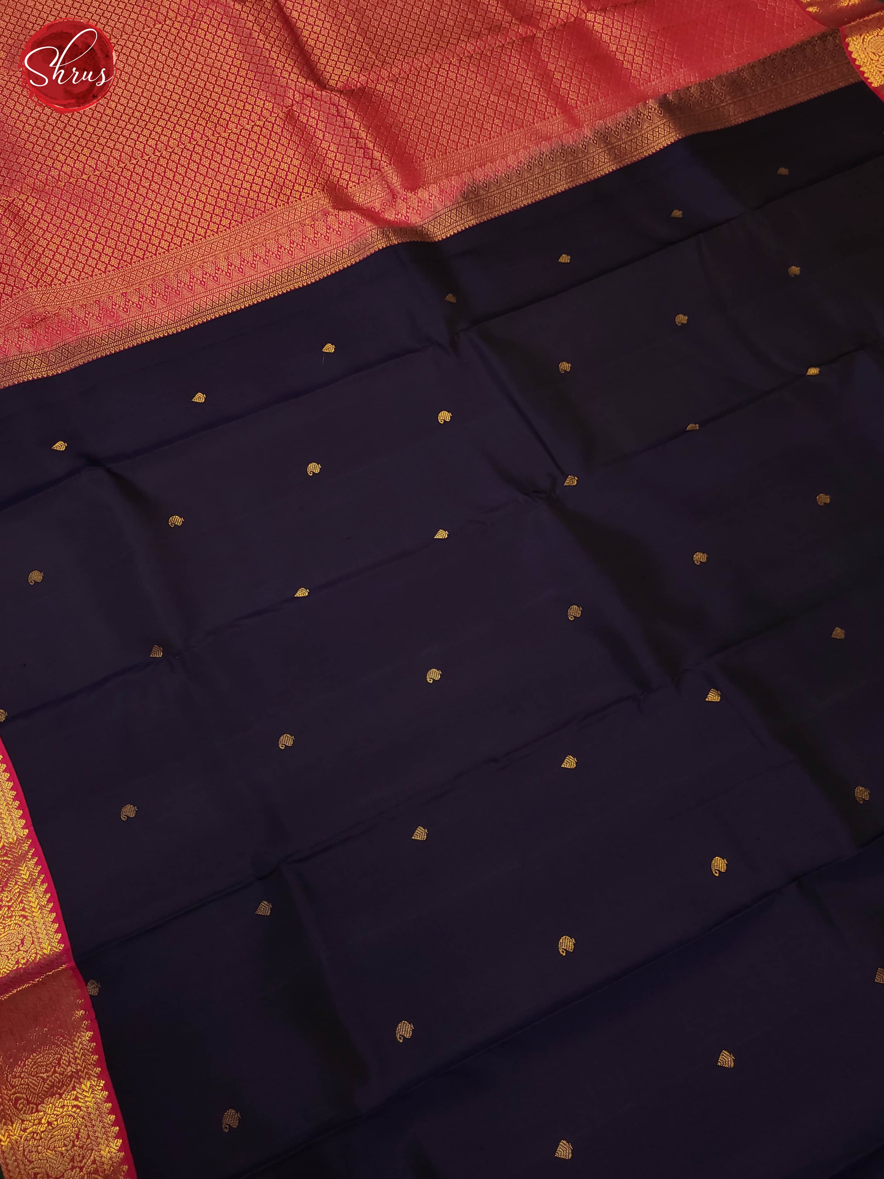 Navy Blue and pink-Kanchipuram Silk Saree - Shop on ShrusEternity.com