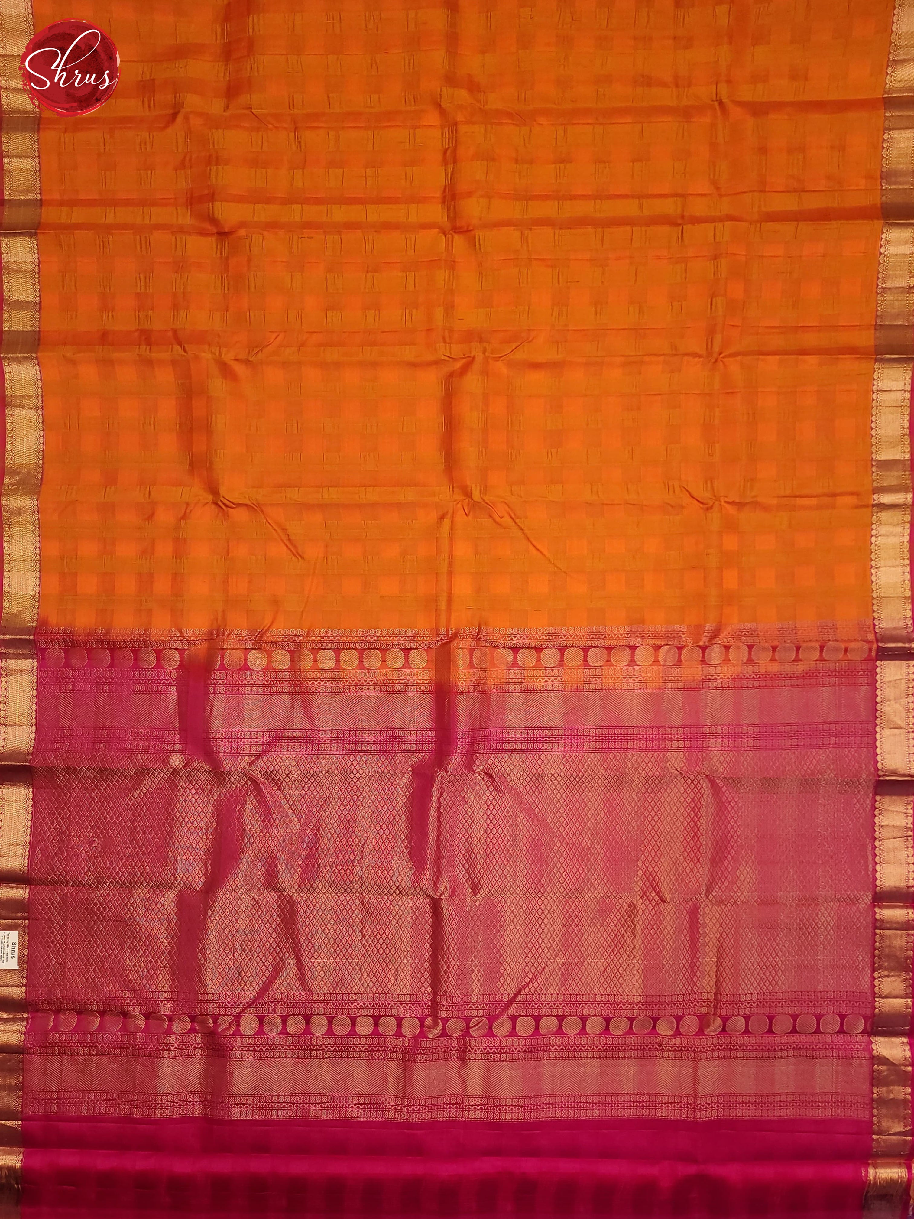 Orange and pink-Kanchipuram silk saree - Shop on ShrusEternity.com