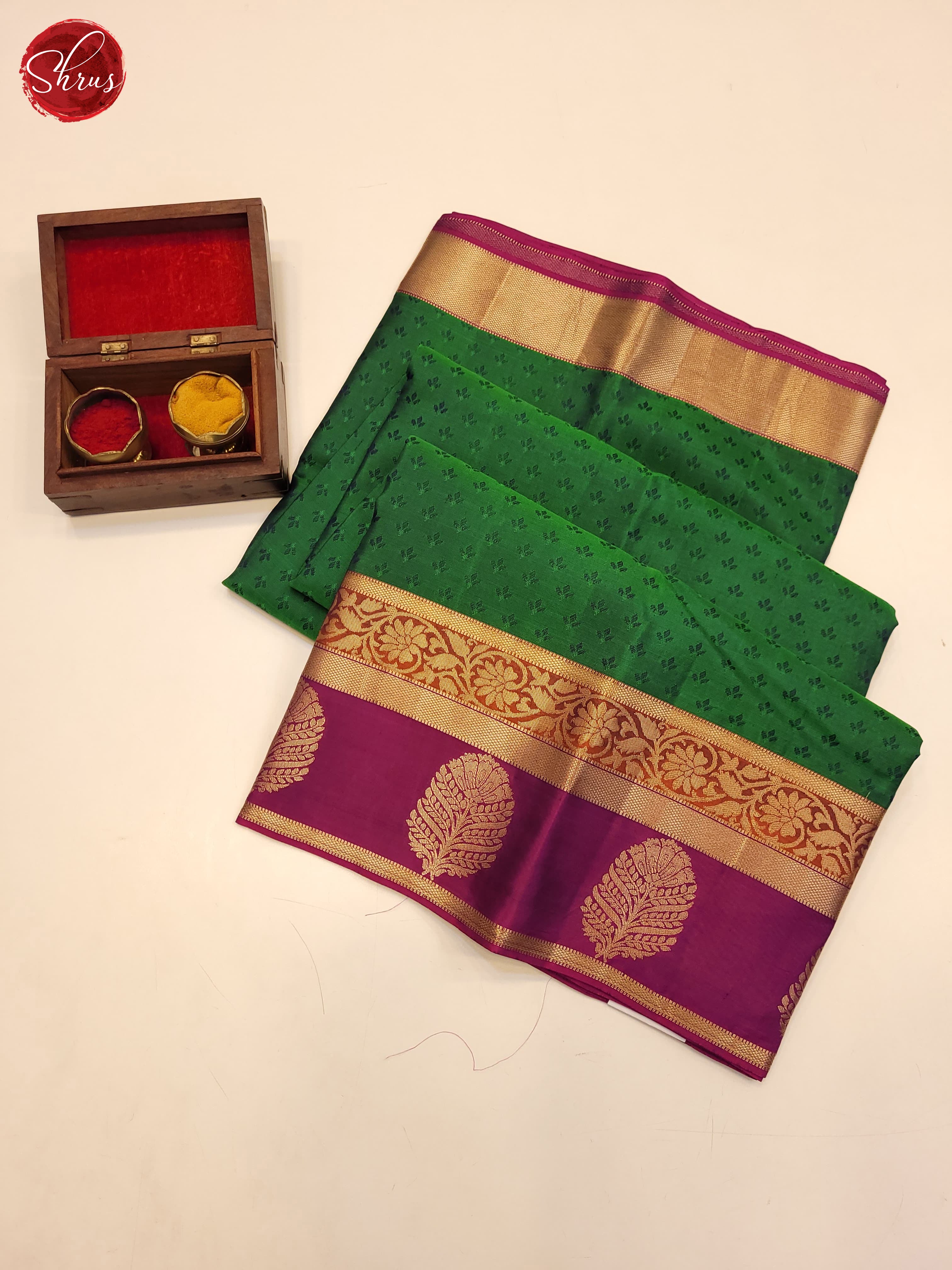 green and violet-Kanchiouram Silk saree - Shop on ShrusEternity.com