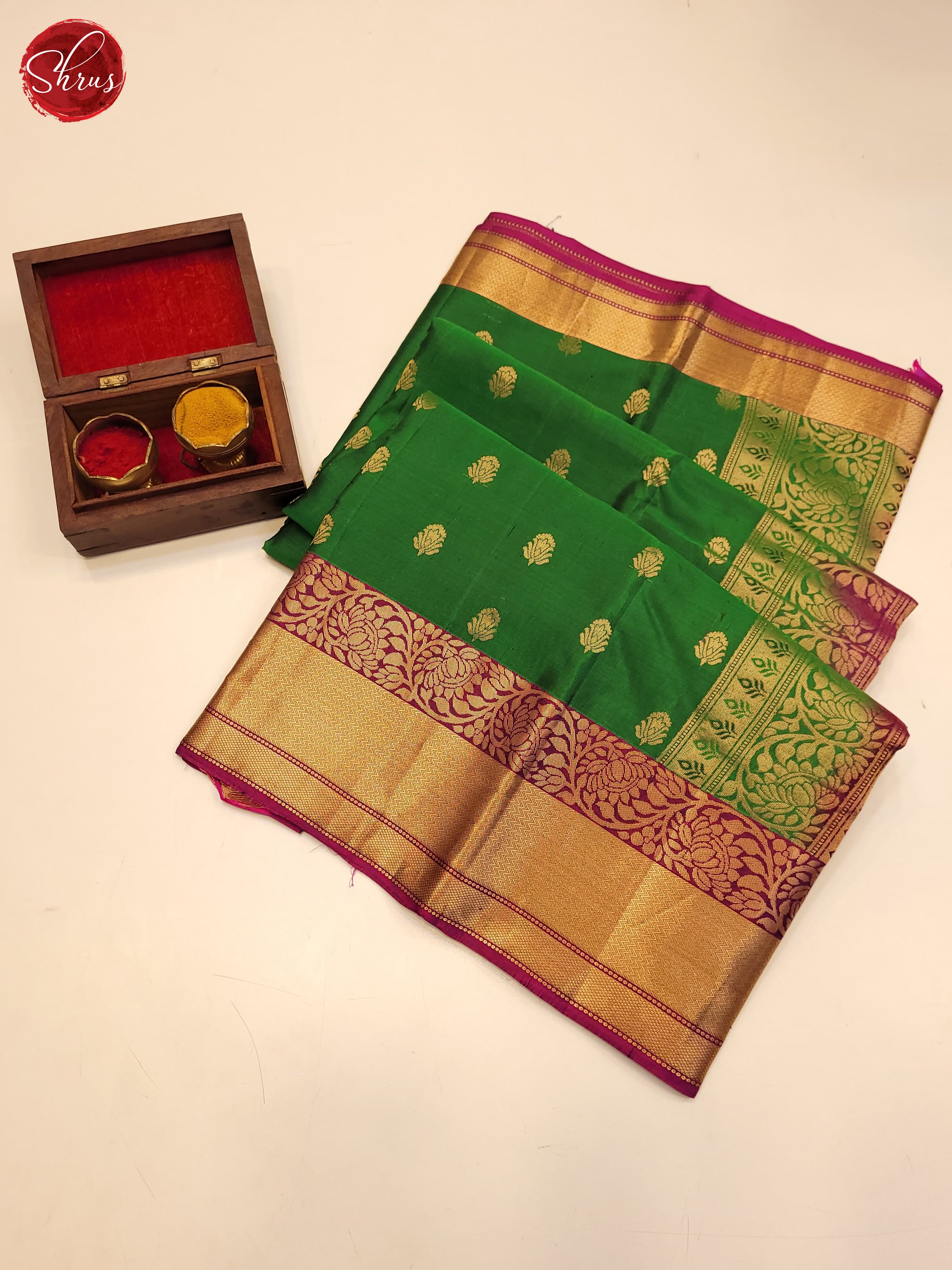 Green and wine-Kanchipiram silk saree - Shop on ShrusEternity.com