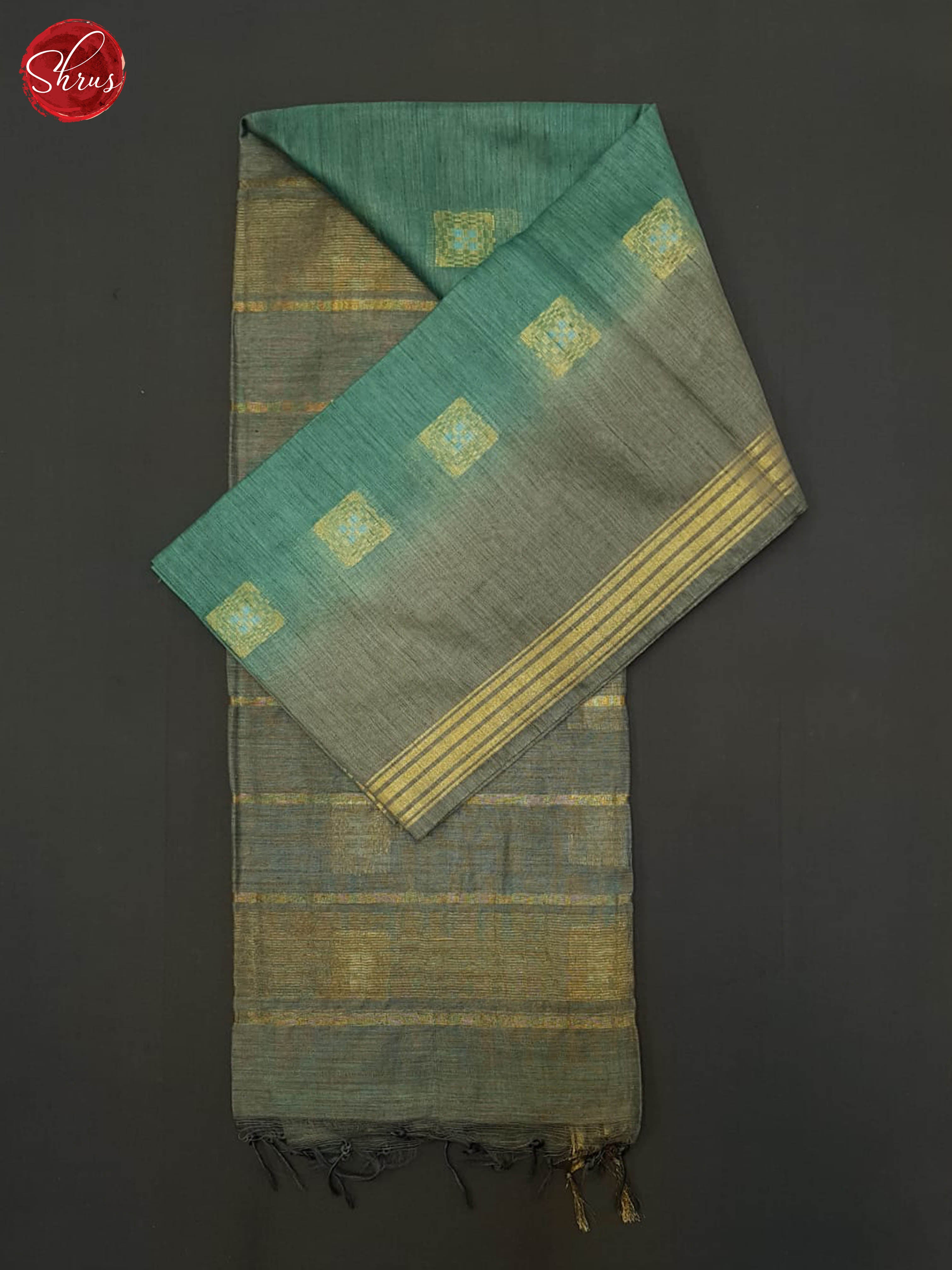 Peacock Blue & Grey - Semi Tussar Saree - Shop on ShrusEternity.com